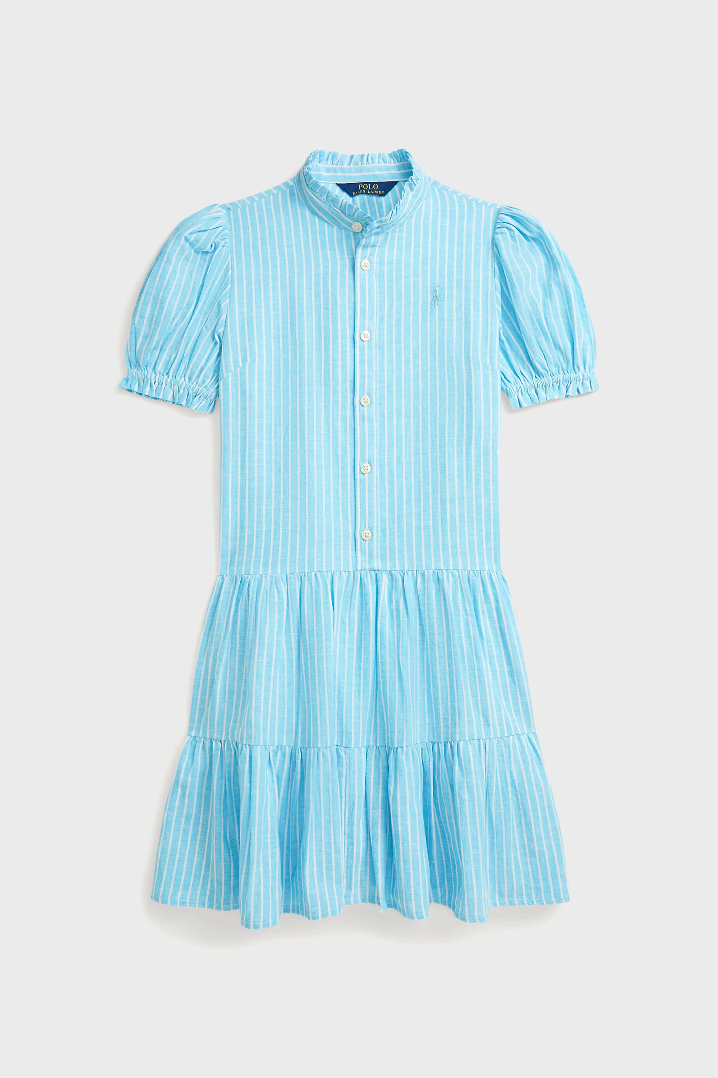 Girls Ruffle Collar Short-Sleeve Tiered Striped Dress - Image 5