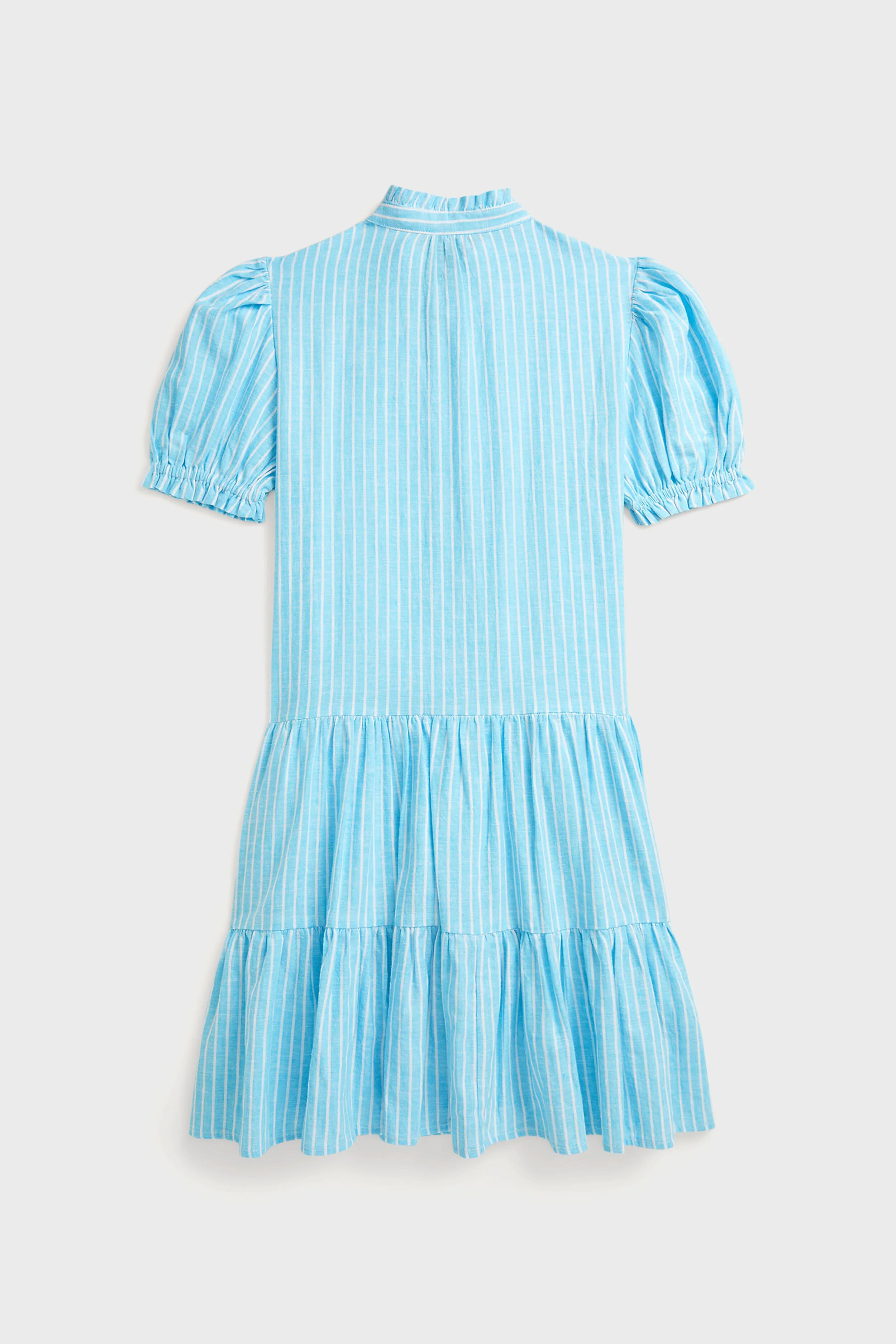 Girls Ruffle Collar Short-Sleeve Tiered Striped Dress - Image 6