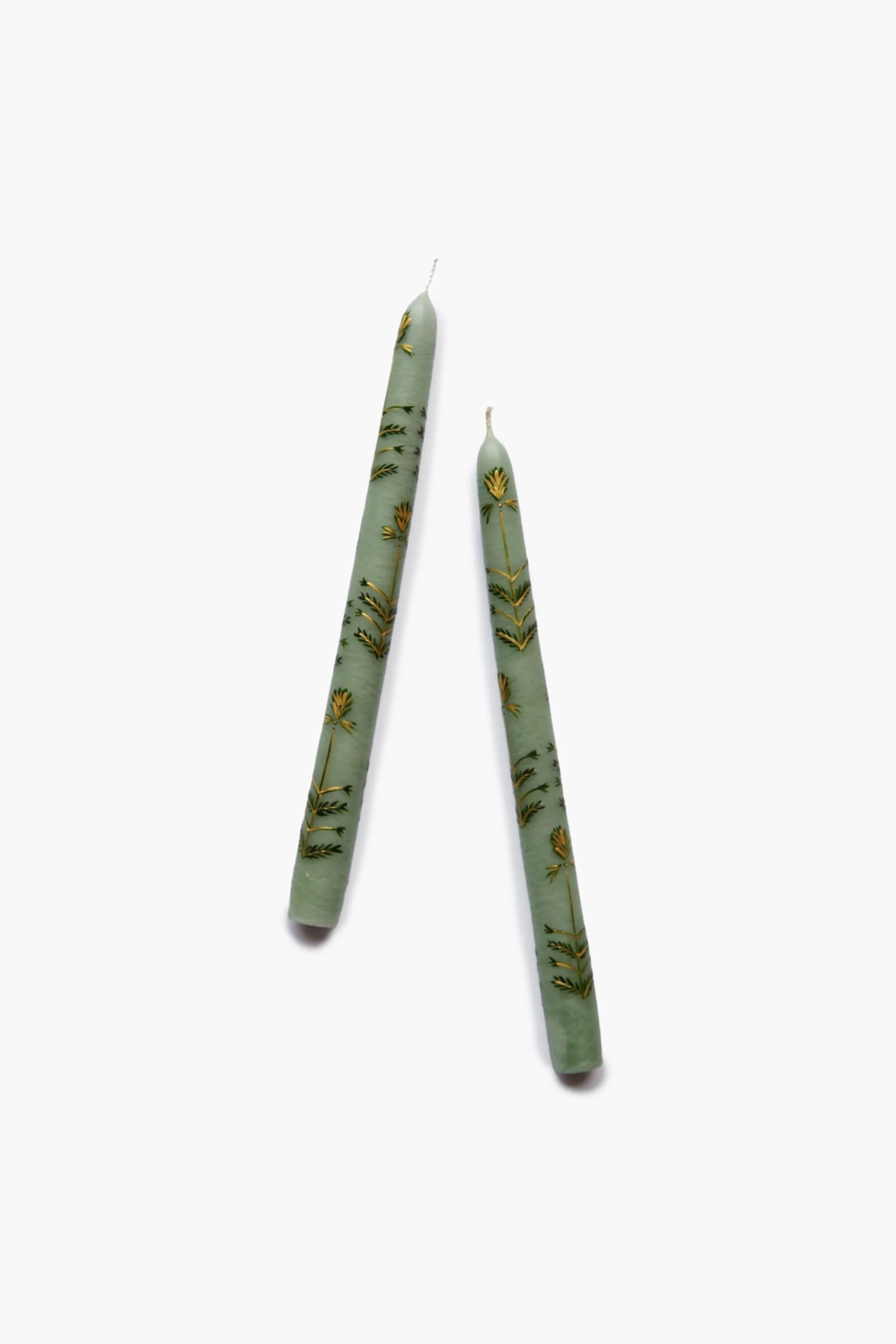 Sage Chrysanthemum Hand Painted Taper Candles (Set of 2) - Image 3