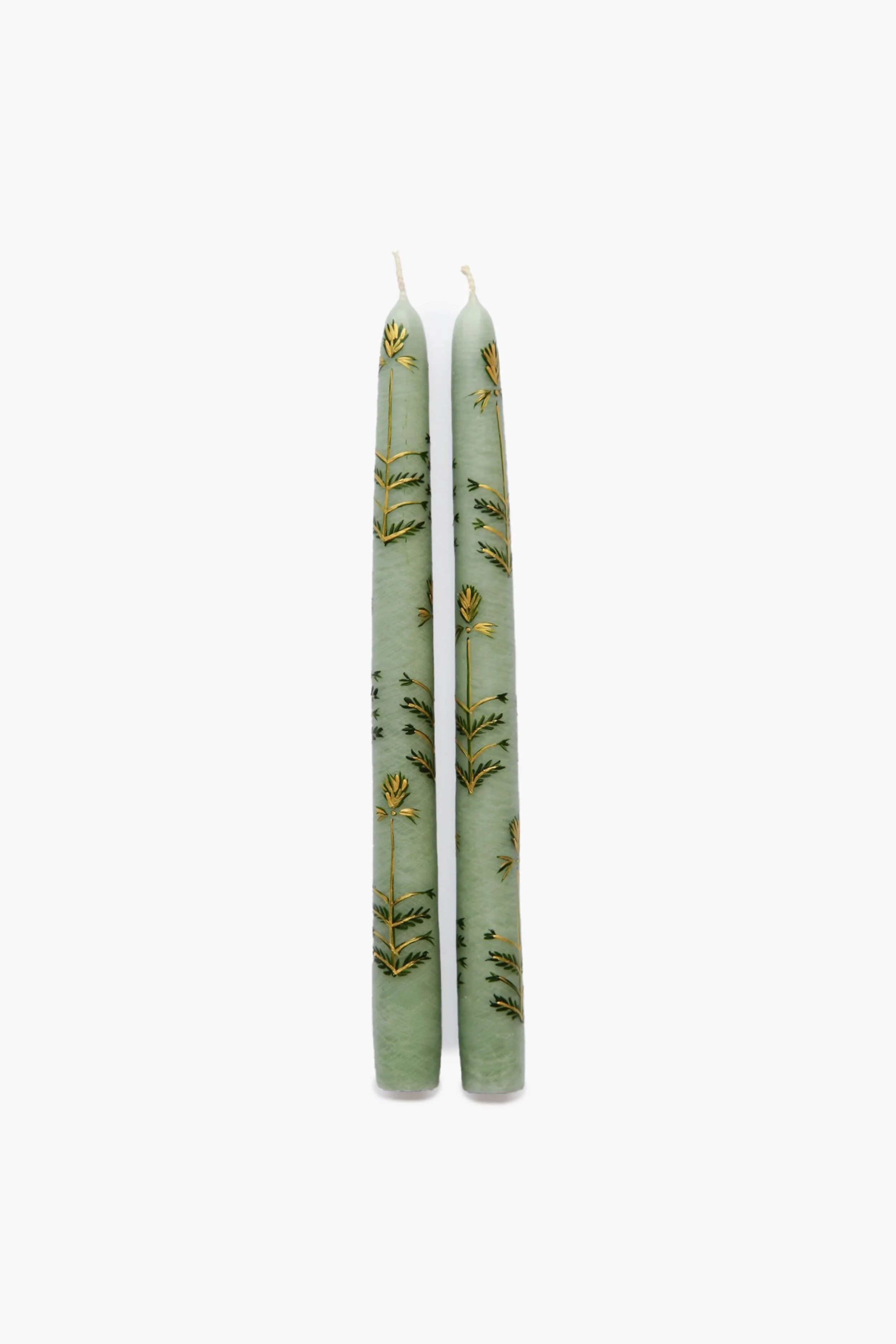 Sage Chrysanthemum Hand Painted Taper Candles (Set of 2) - Image 4
