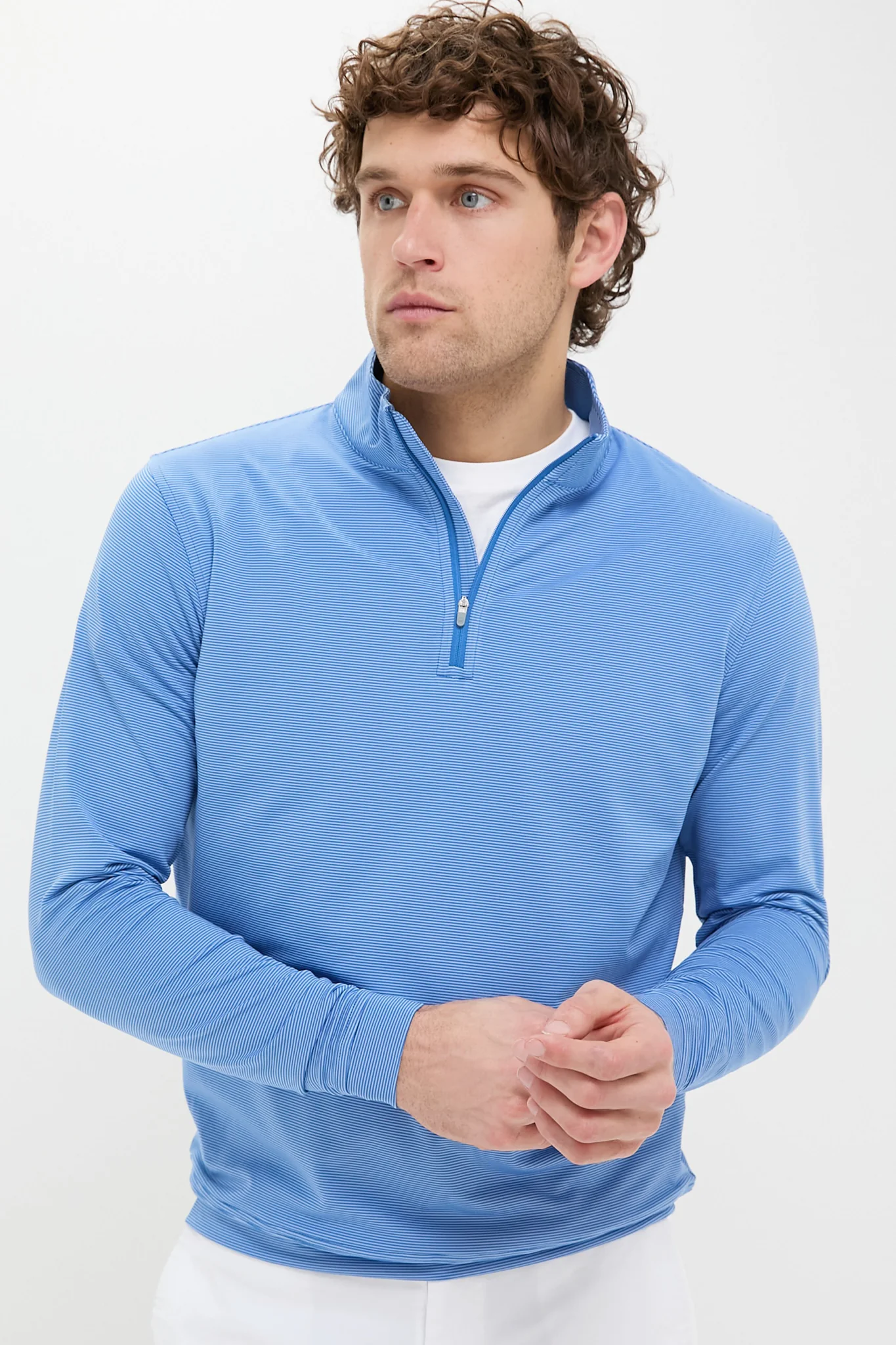 Sailor Blue Perth Sugar Stripe Performance Quarter-Zip - Image 3