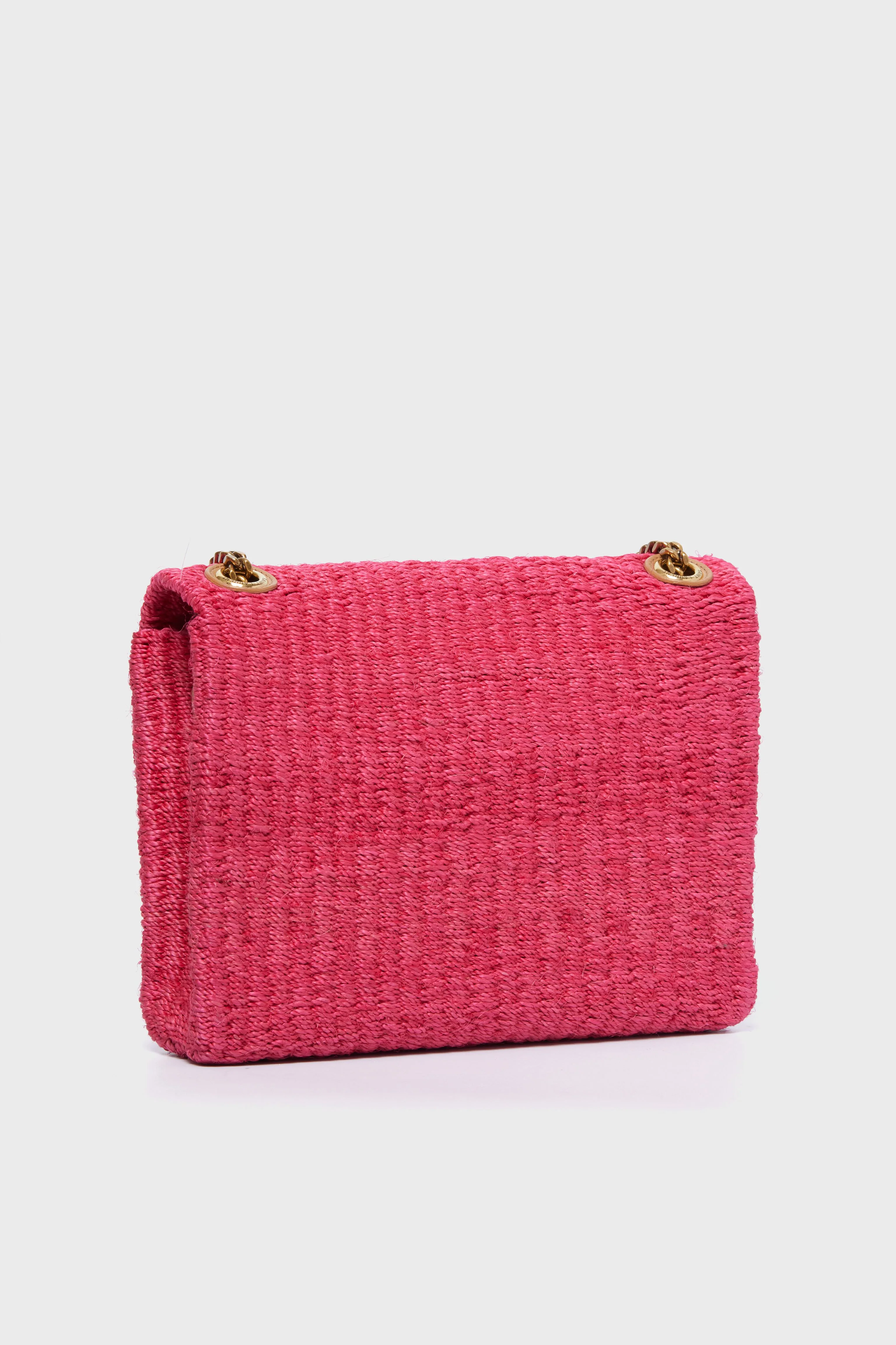 Saint Laurent Pink Glow Raffia Kate Shoulder Bag - Image 4