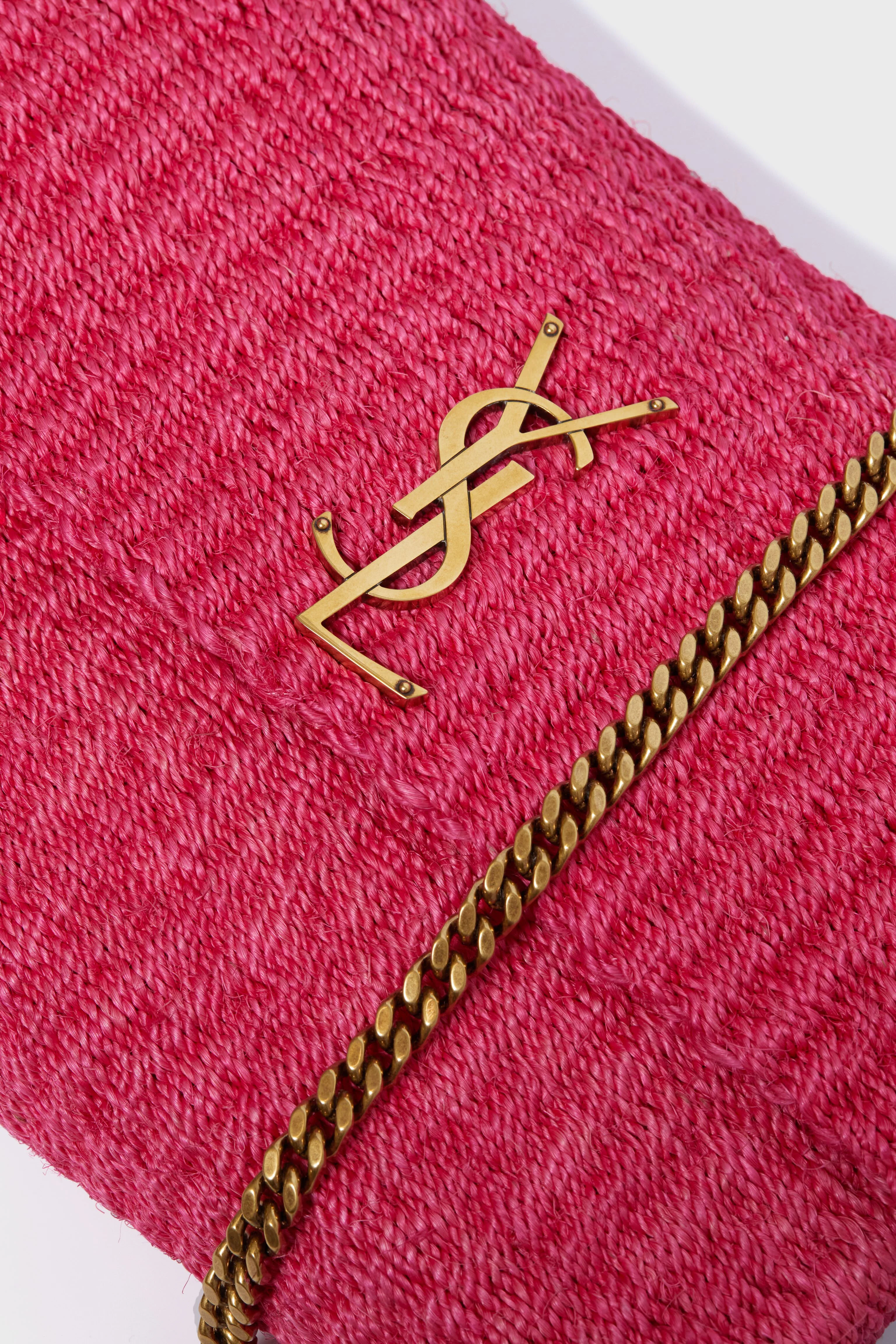 Saint Laurent Pink Glow Raffia Kate Shoulder Bag - Image 5