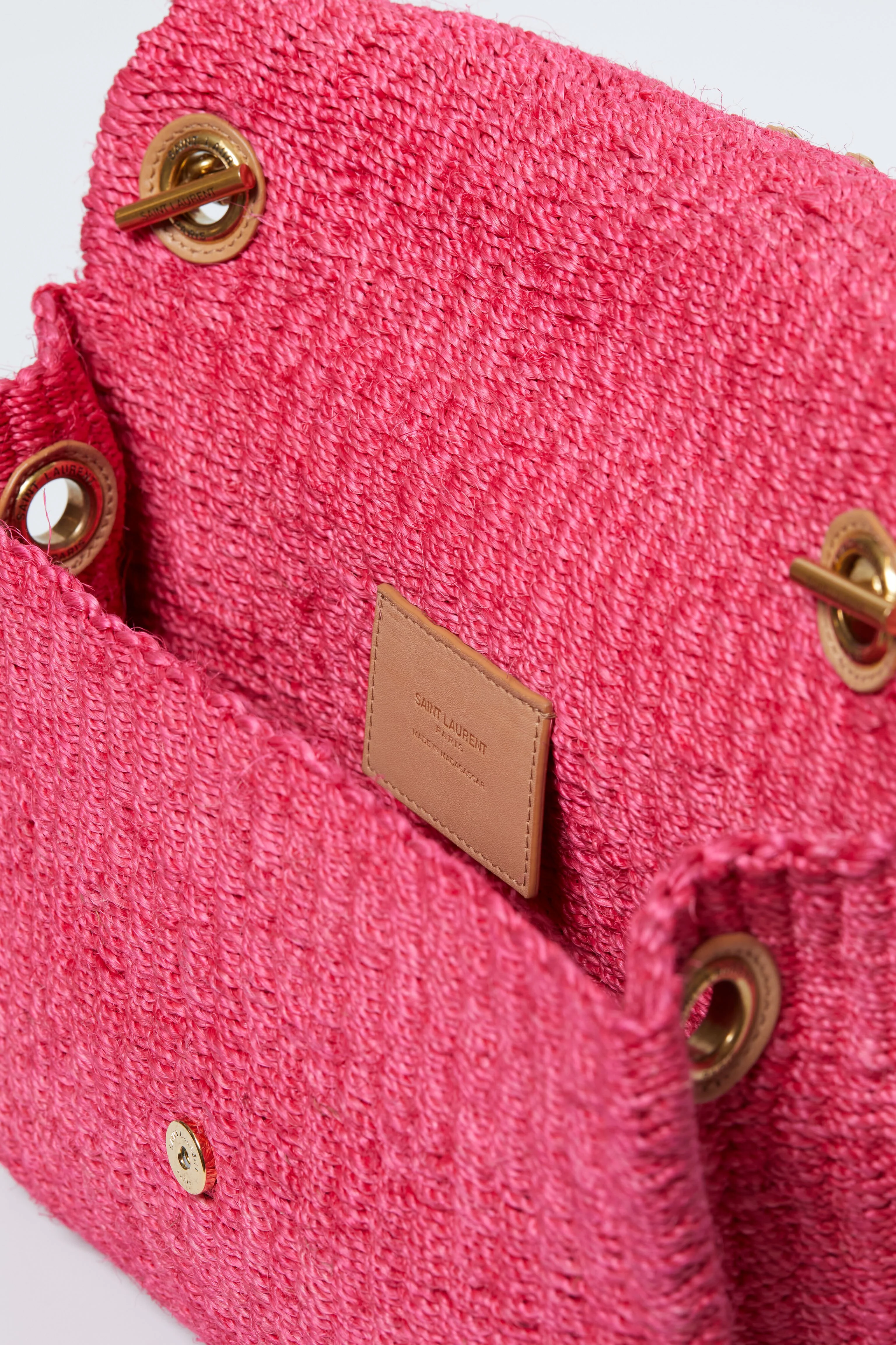 Saint Laurent Pink Glow Raffia Kate Shoulder Bag - Image 6