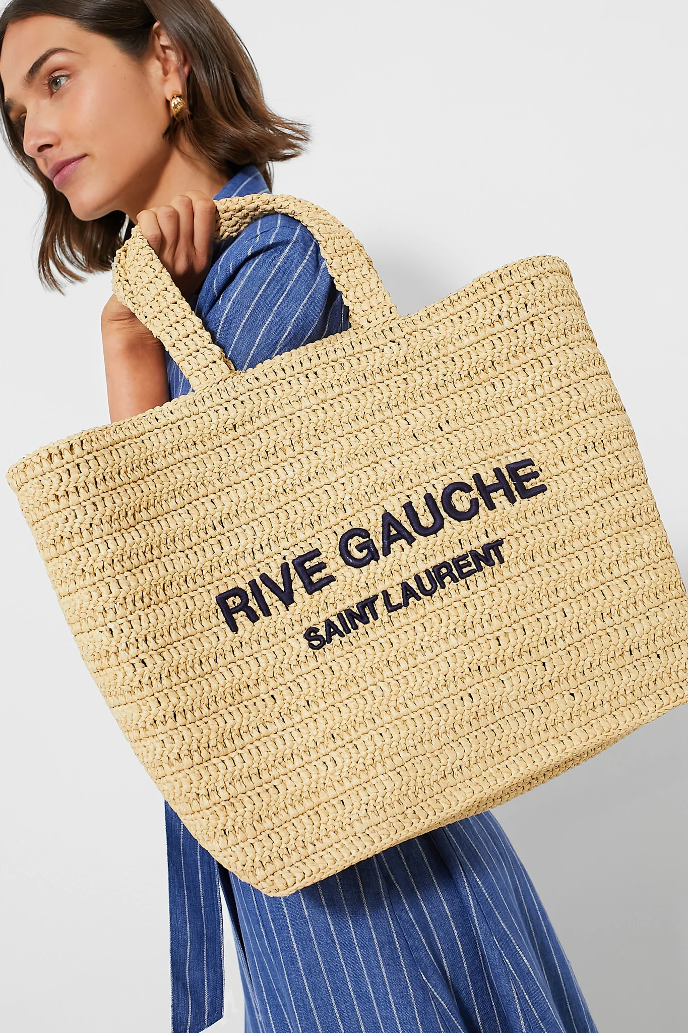 Saint Laurent Raffia Rive Gauche Tote Bag - Image 2