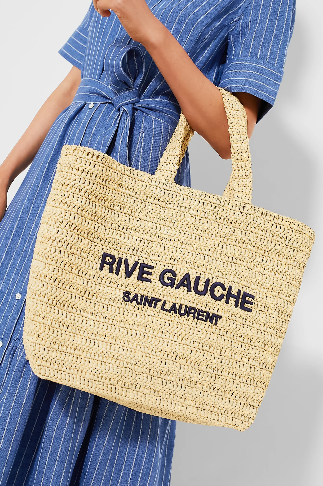 Saint Laurent Raffia Rive Gauche Tote Bag - Image 4