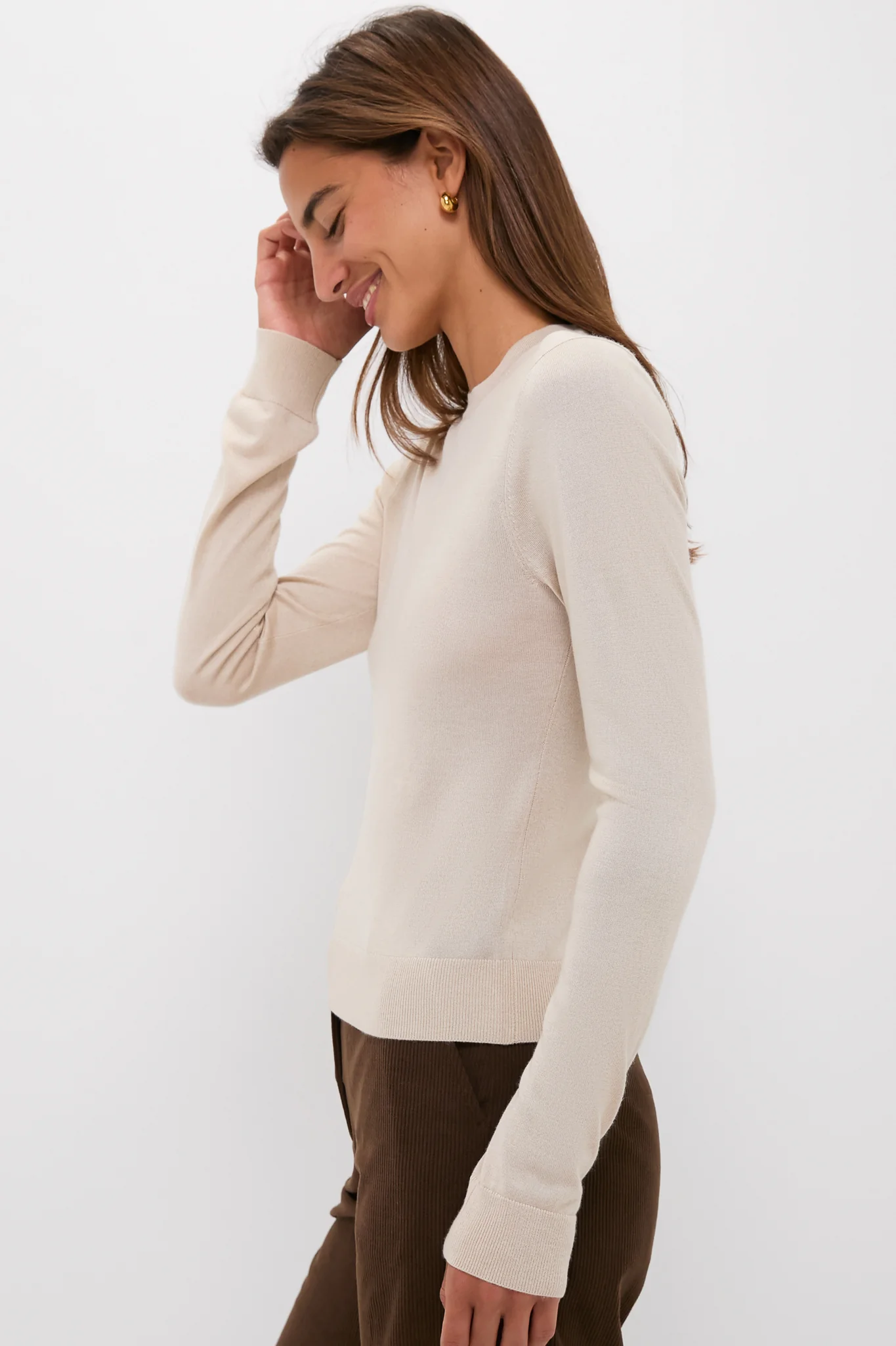 Sandstone Cashmere Silk Long Sleeve Katie Tee - Image 4