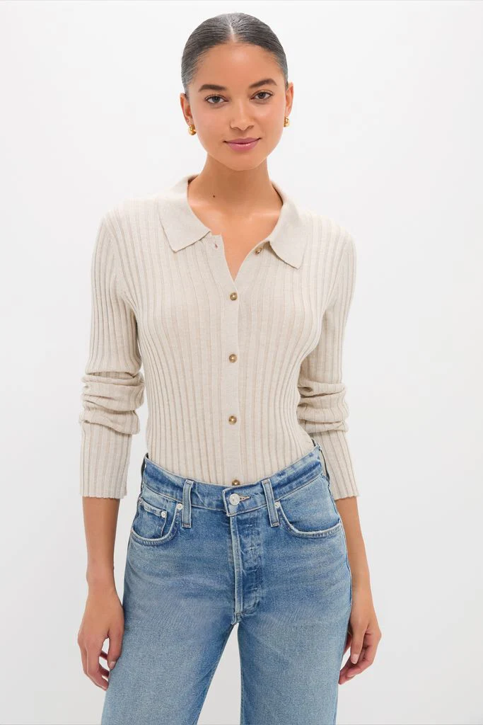Sandstone Fine Rib Knit Button Down Myers Polo