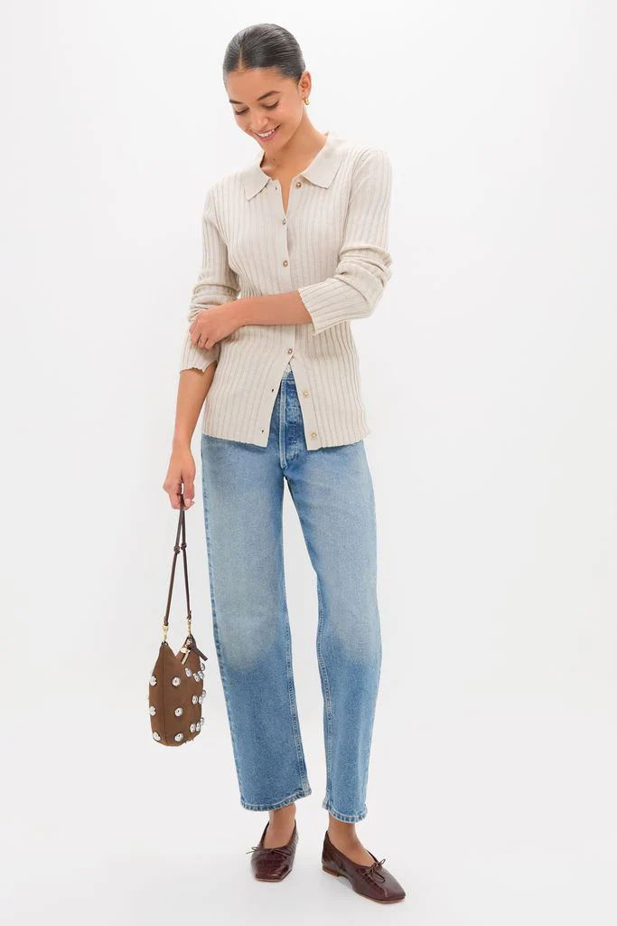 Sandstone Fine Rib Knit Button Down Myers Polo - Image 2