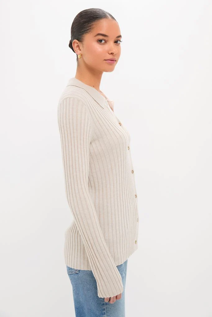 Sandstone Fine Rib Knit Button Down Myers Polo - Image 3