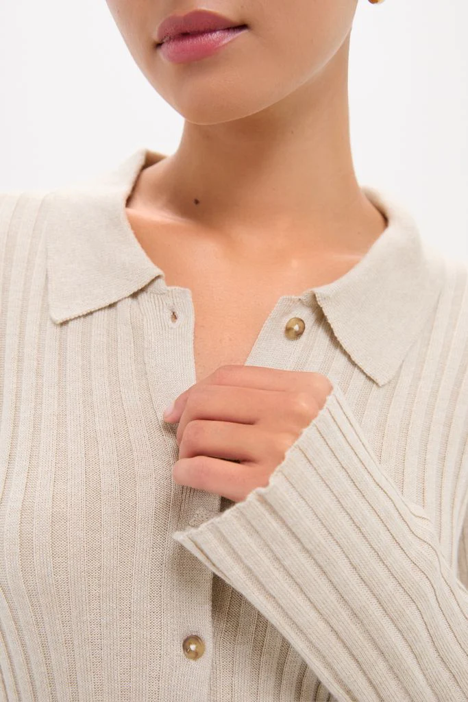 Sandstone Fine Rib Knit Button Down Myers Polo - Image 5