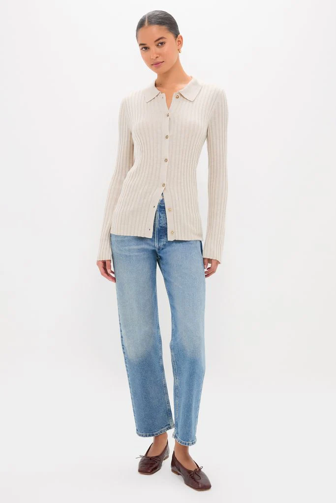 Sandstone Fine Rib Knit Button Down Myers Polo - Image 6