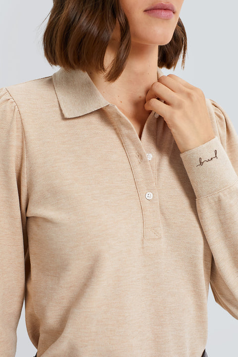 Sandstone Long Sleeve Pique Puff Sleeve Peggy Polo - Image 2