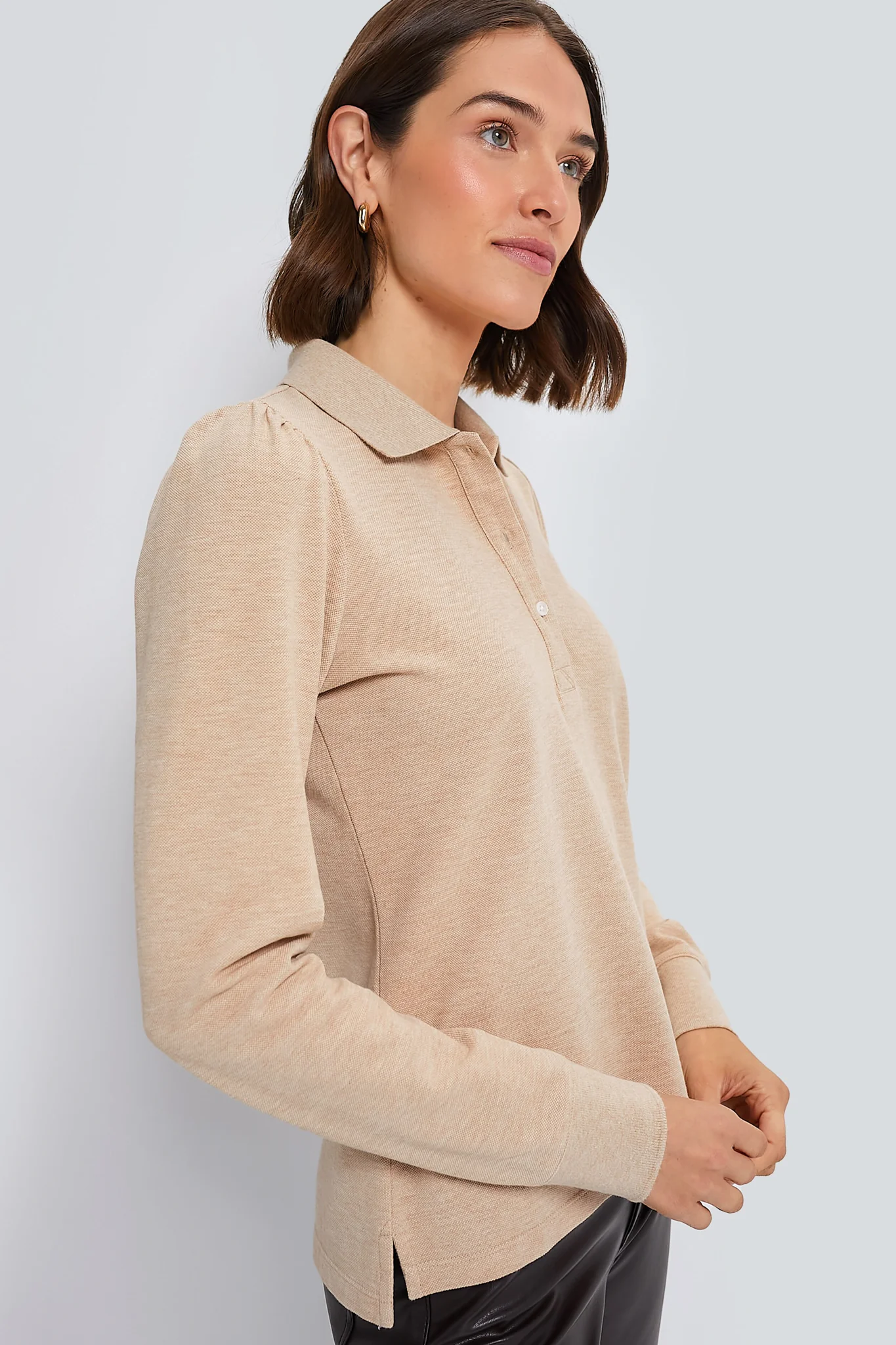 Sandstone Long Sleeve Pique Puff Sleeve Peggy Polo - Image 4