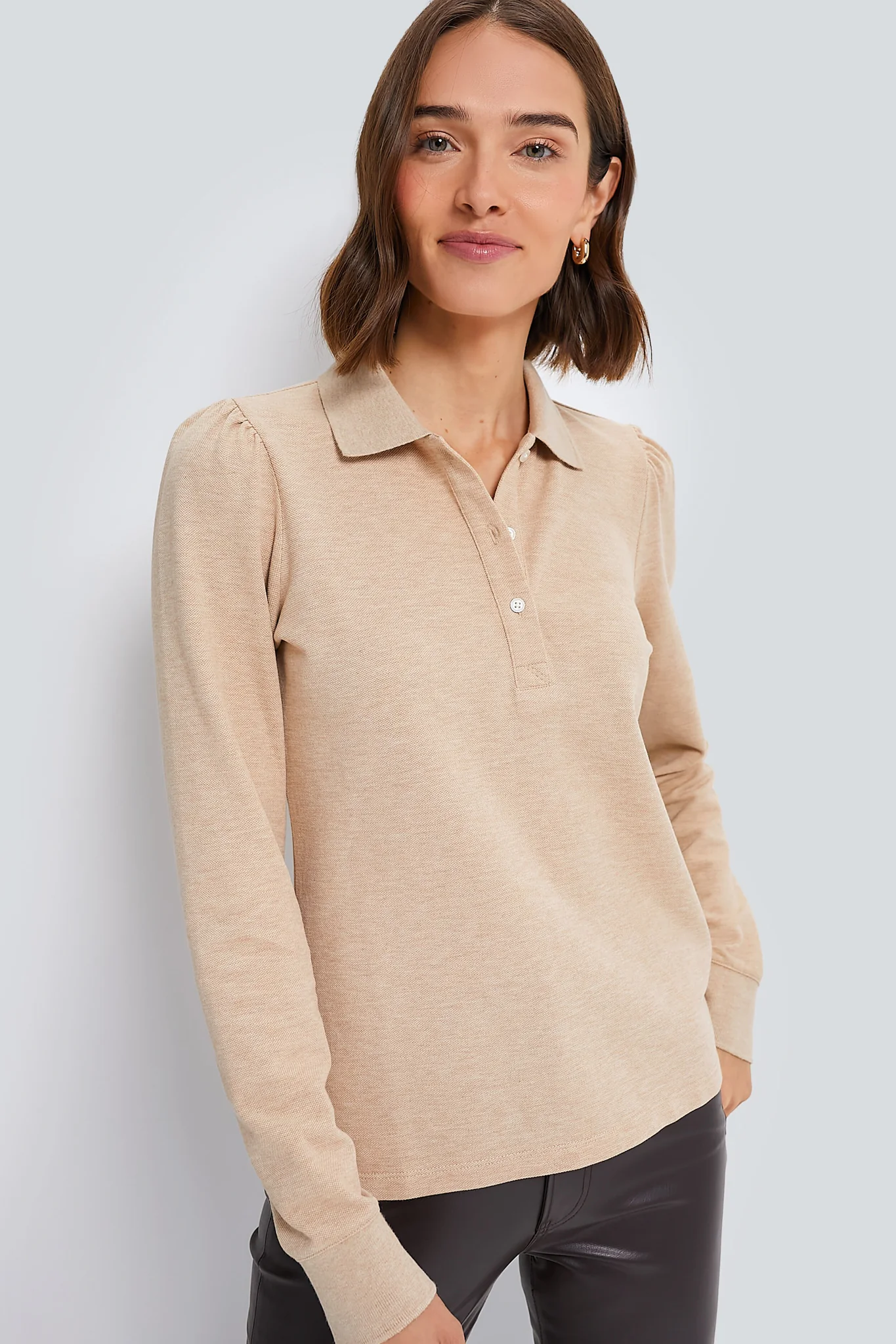 Sandstone Long Sleeve Pique Puff Sleeve Peggy Polo - Image 6