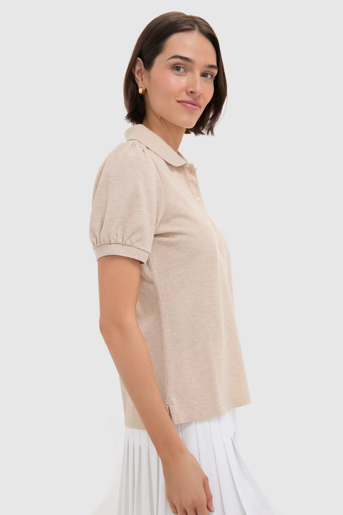 Sandstone Pique Puff Sleeve Peggy Polo - Image 3