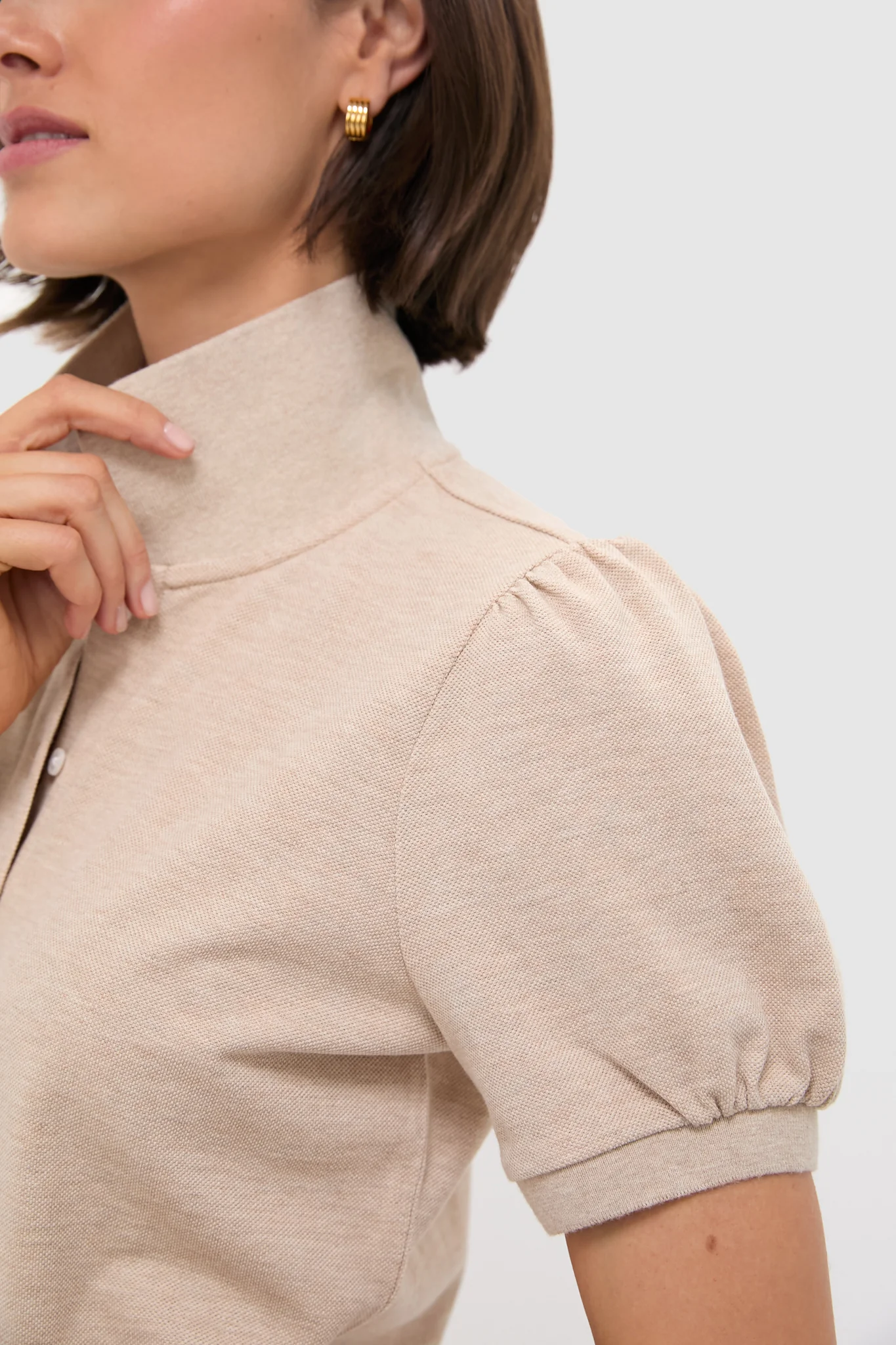 Sandstone Pique Puff Sleeve Peggy Polo - Image 5