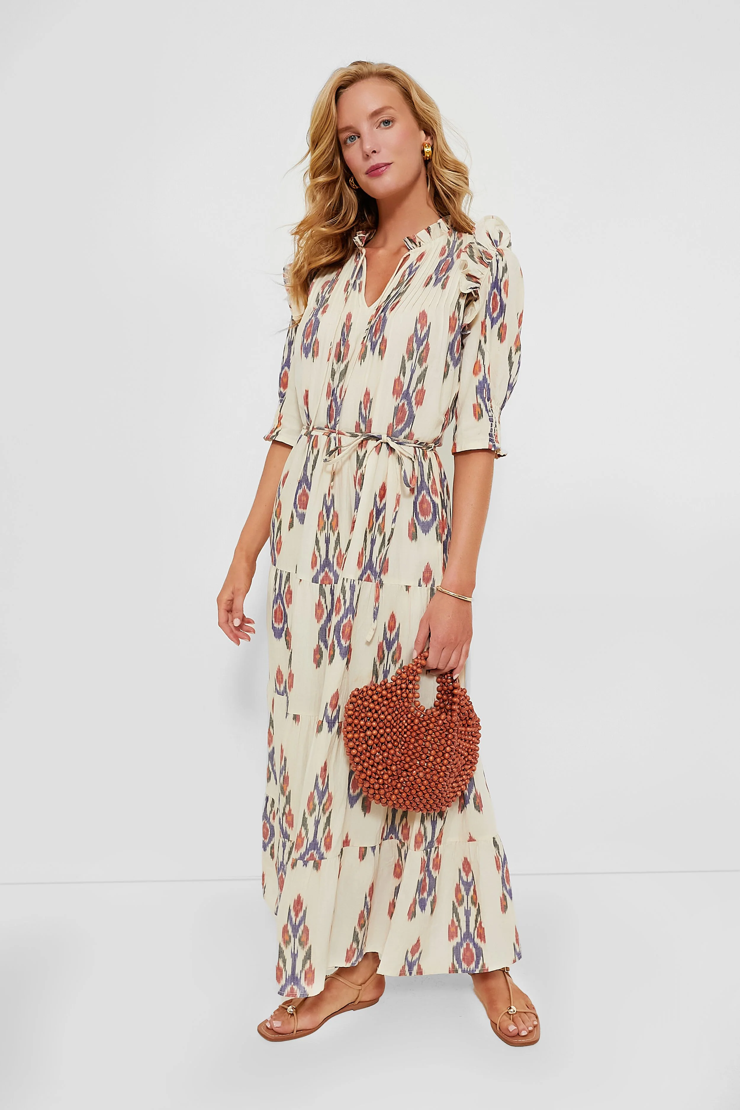 Sanford Cream Cinched Pintuck Maxi Dress - Image 2