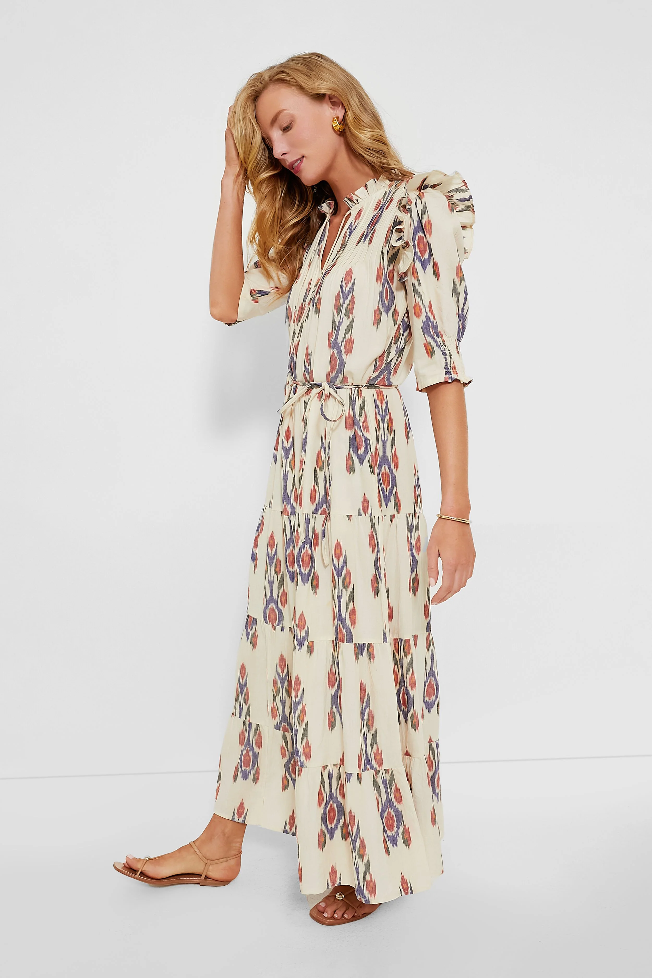 Sanford Cream Cinched Pintuck Maxi Dress - Image 3