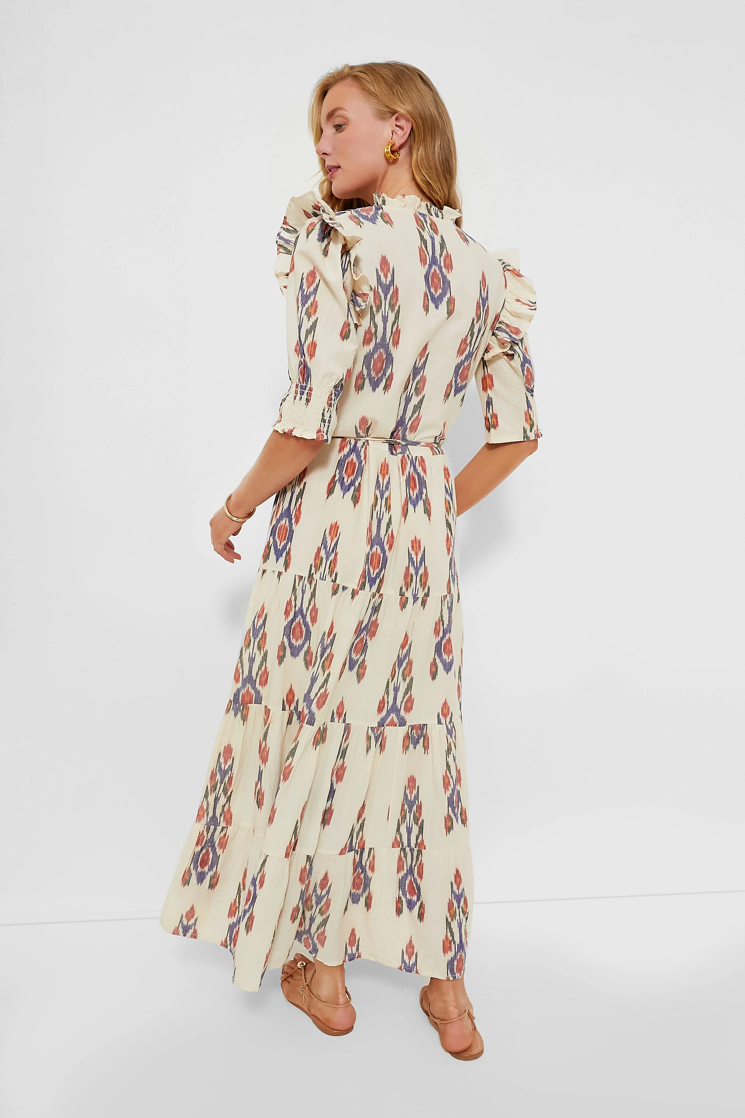 Sanford Cream Cinched Pintuck Maxi Dress - Image 4