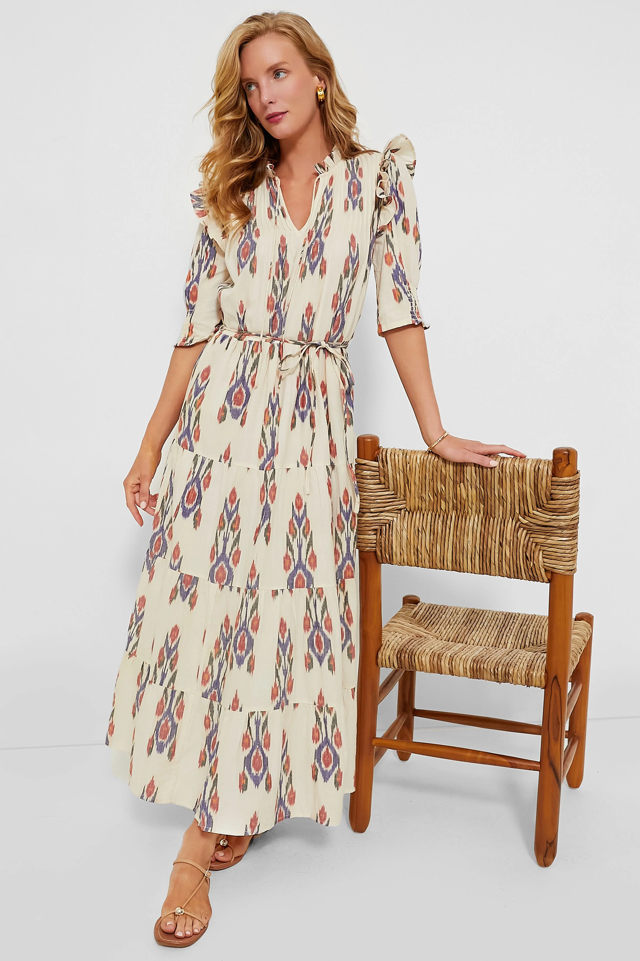 Sanford Cream Cinched Pintuck Maxi Dress - Image 7
