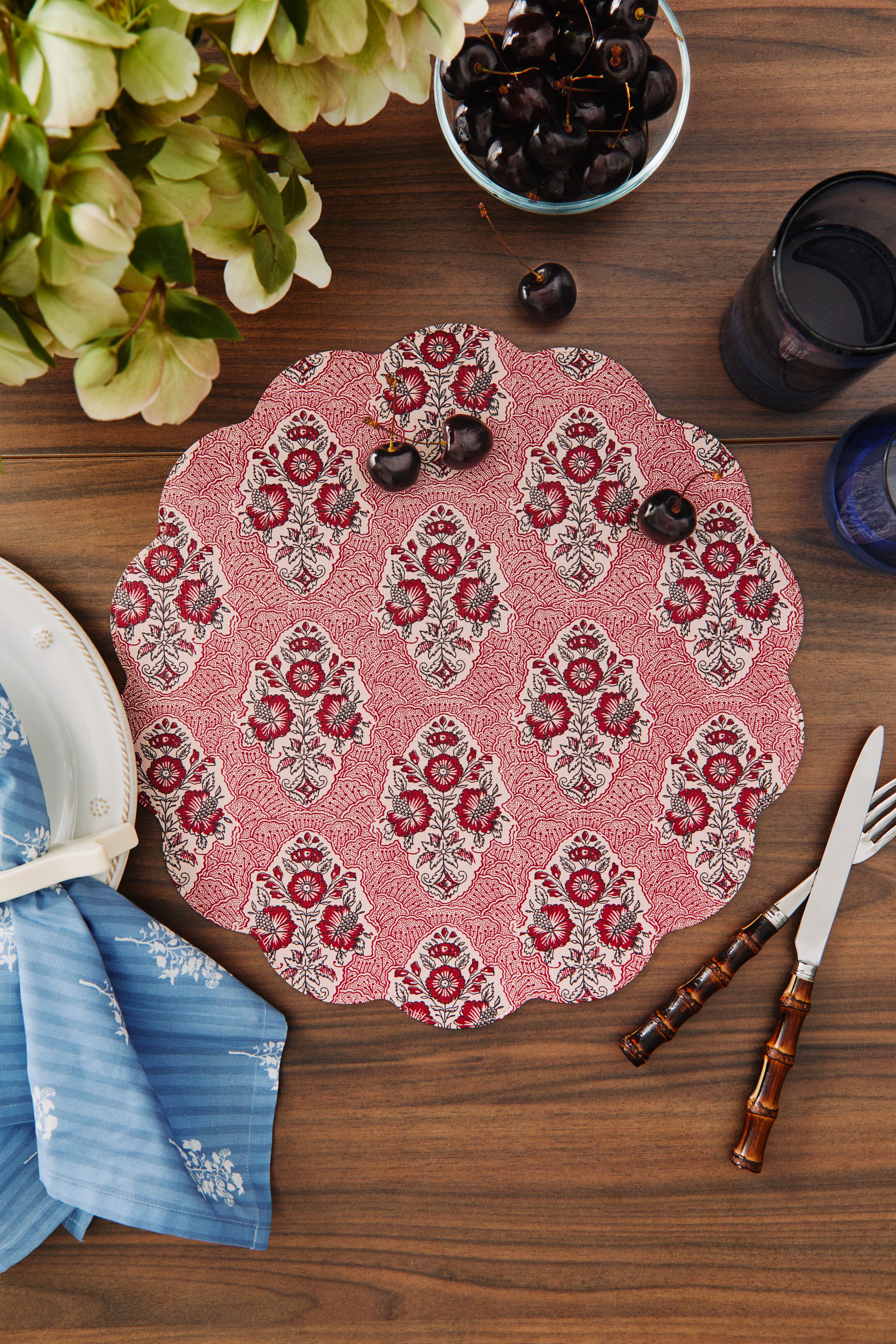 Scarlet Sonata and Ikat Reversible Wipeable Placemats Set of 4 - Image 2