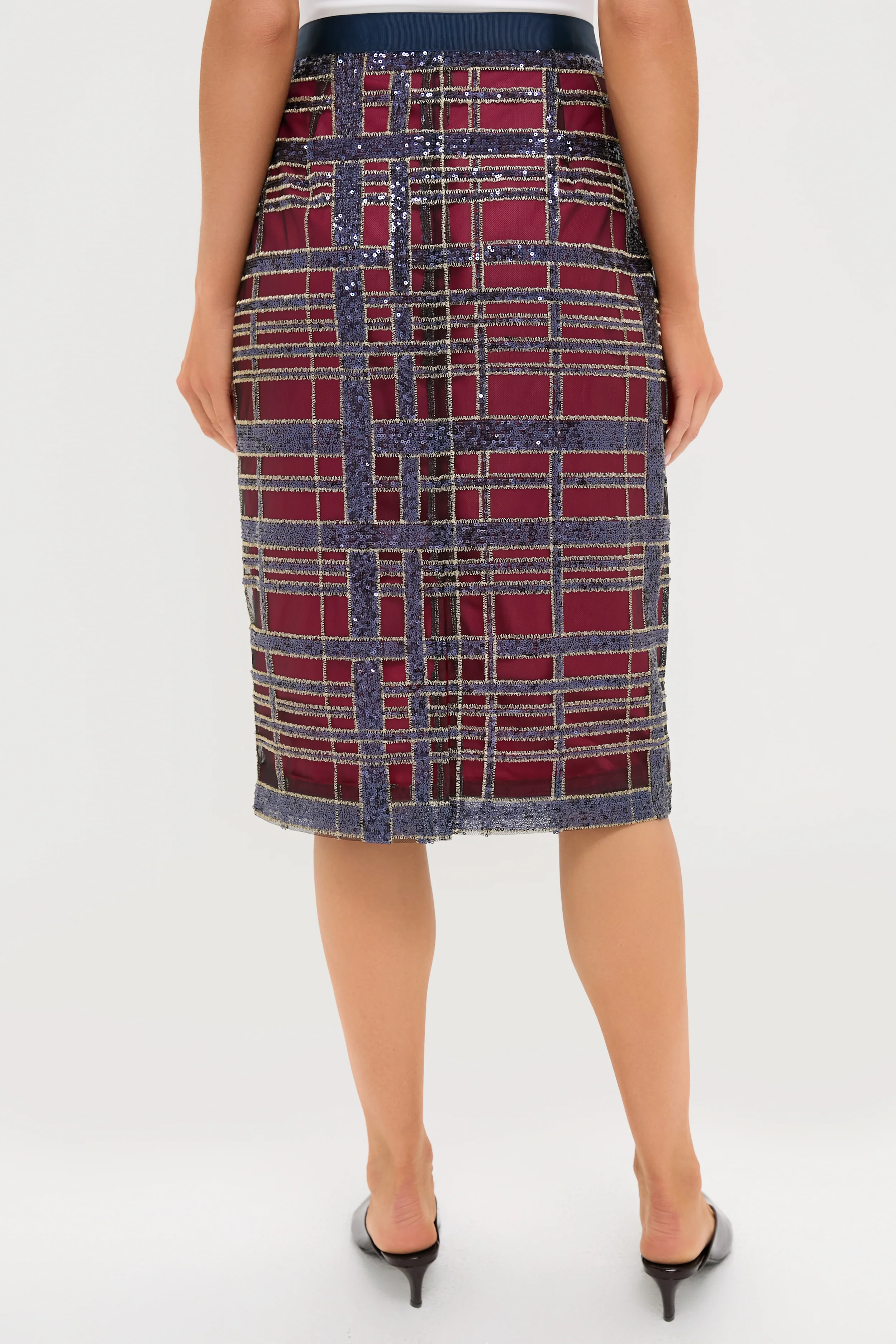 Sequin Plaid Belmont Pencil Skirt - Image 4