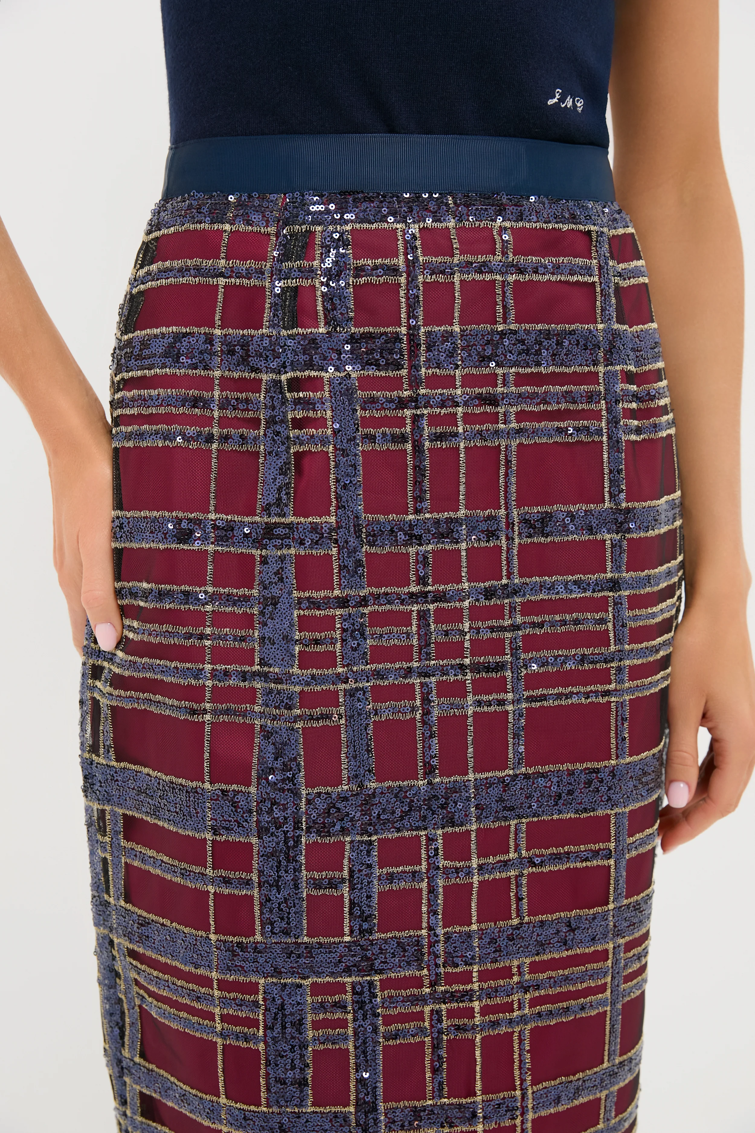 Sequin Plaid Belmont Pencil Skirt - Image 5