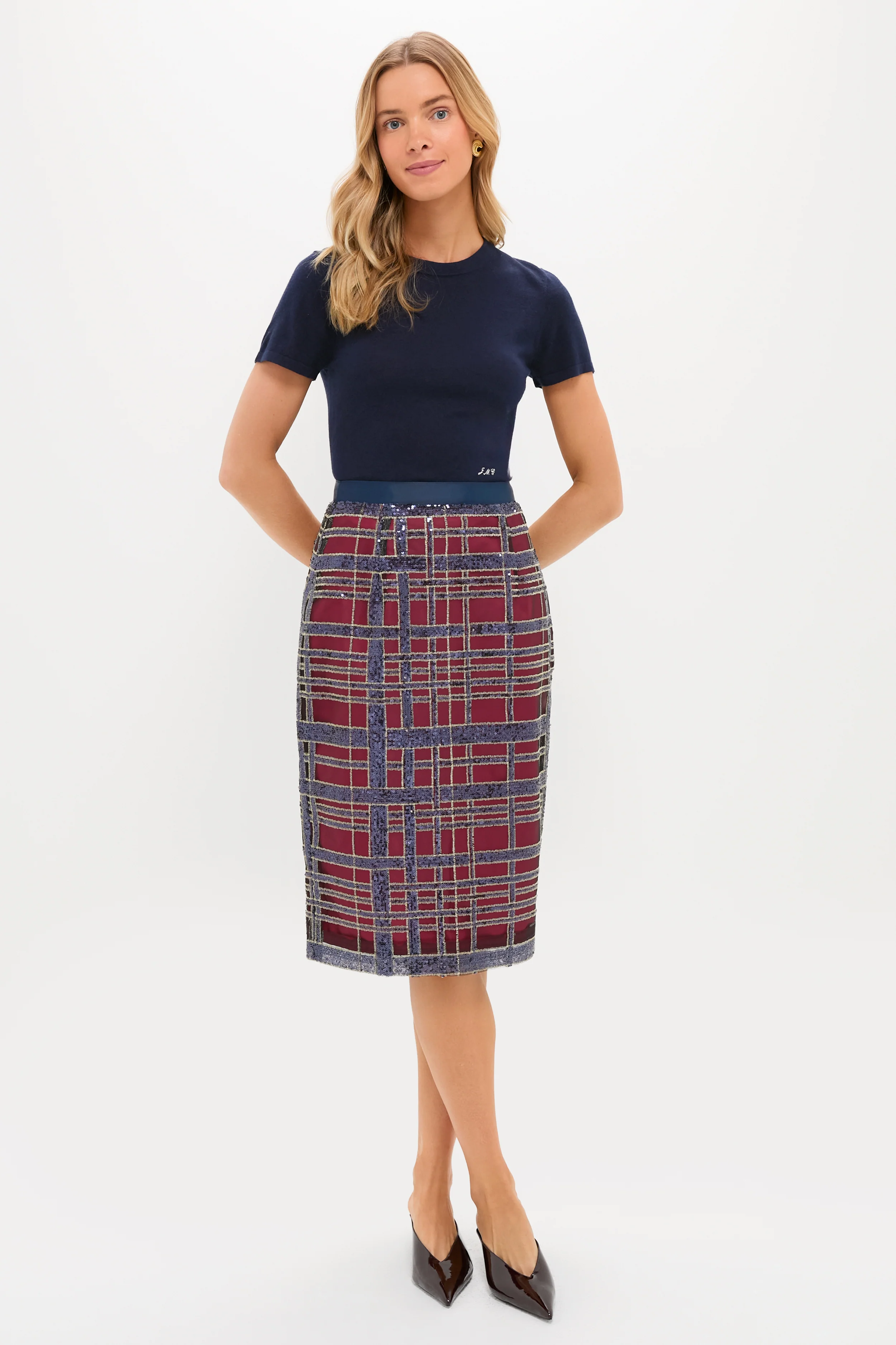 Sequin Plaid Belmont Pencil Skirt - Image 6