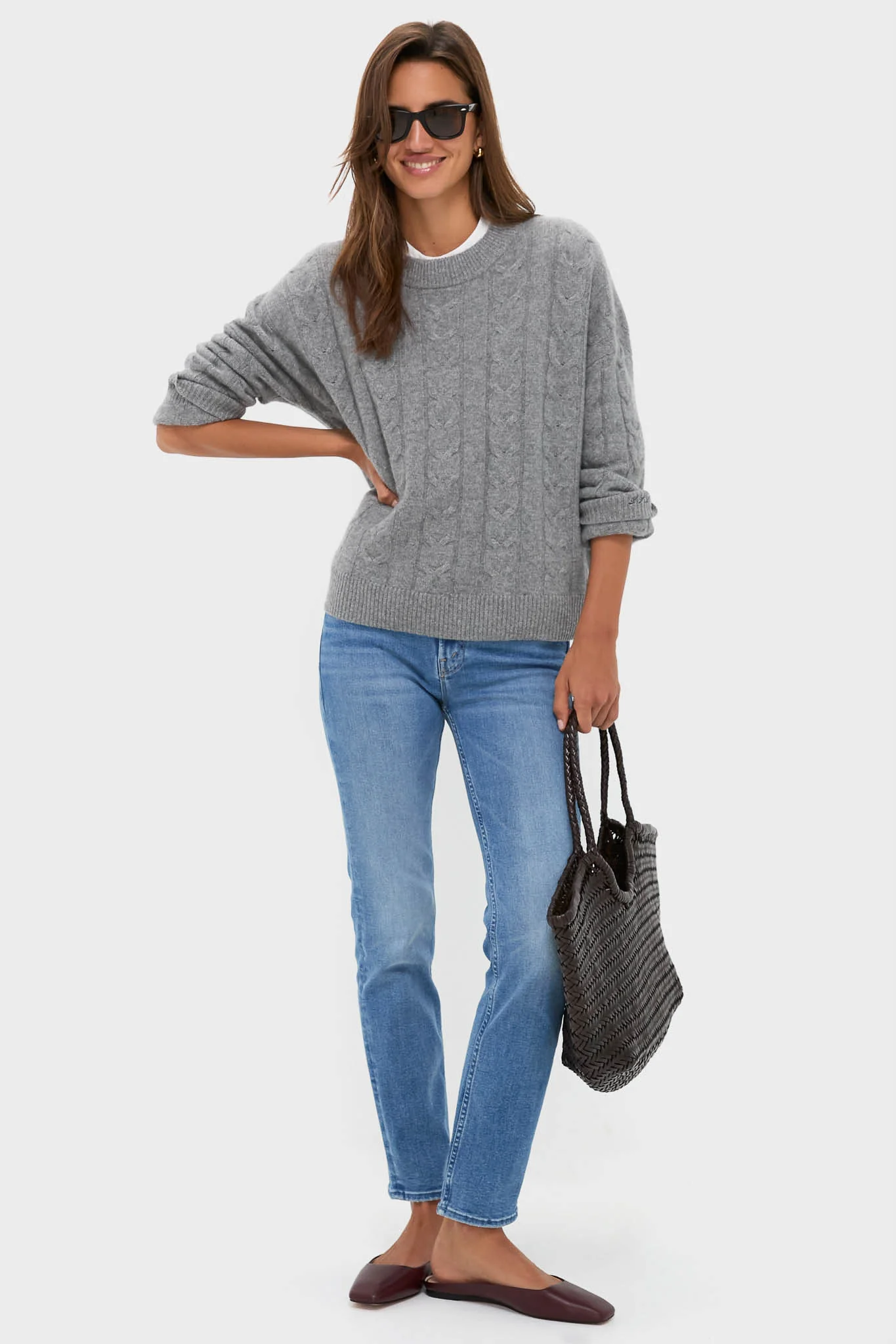 Shadow Gray Cashmere Eloise Cable Knit Sweater - Image 2
