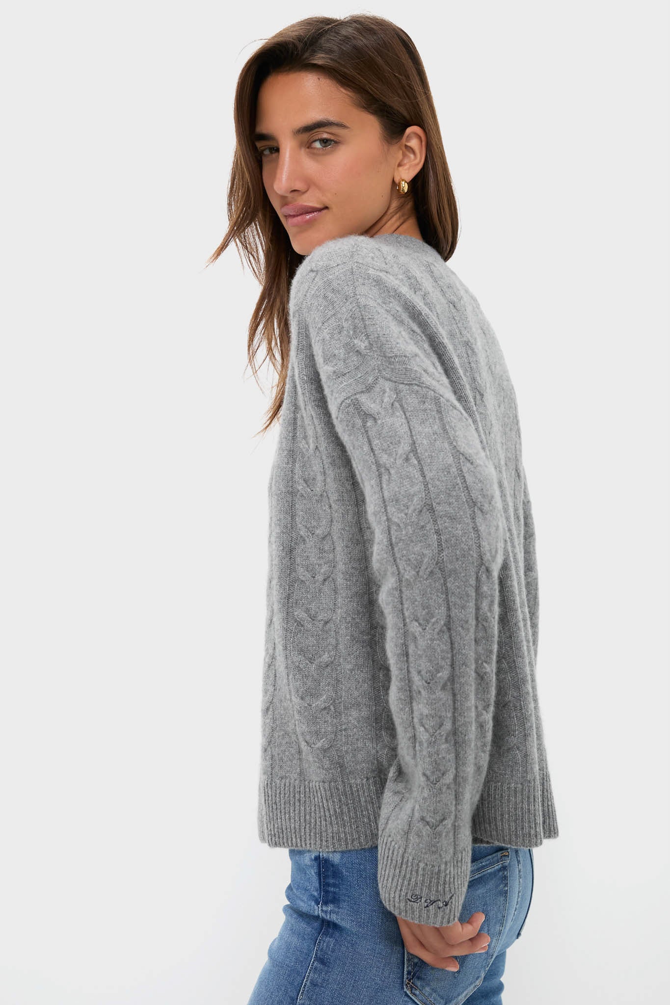 Shadow Gray Cashmere Eloise Cable Knit Sweater - Image 3