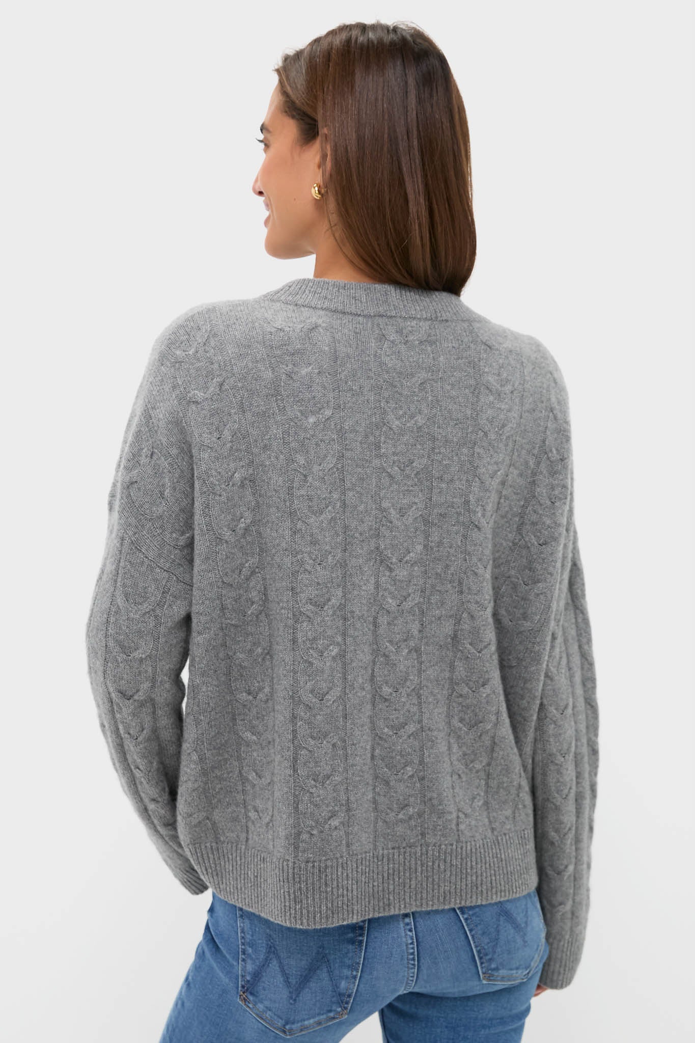 Shadow Gray Cashmere Eloise Cable Knit Sweater - Image 4