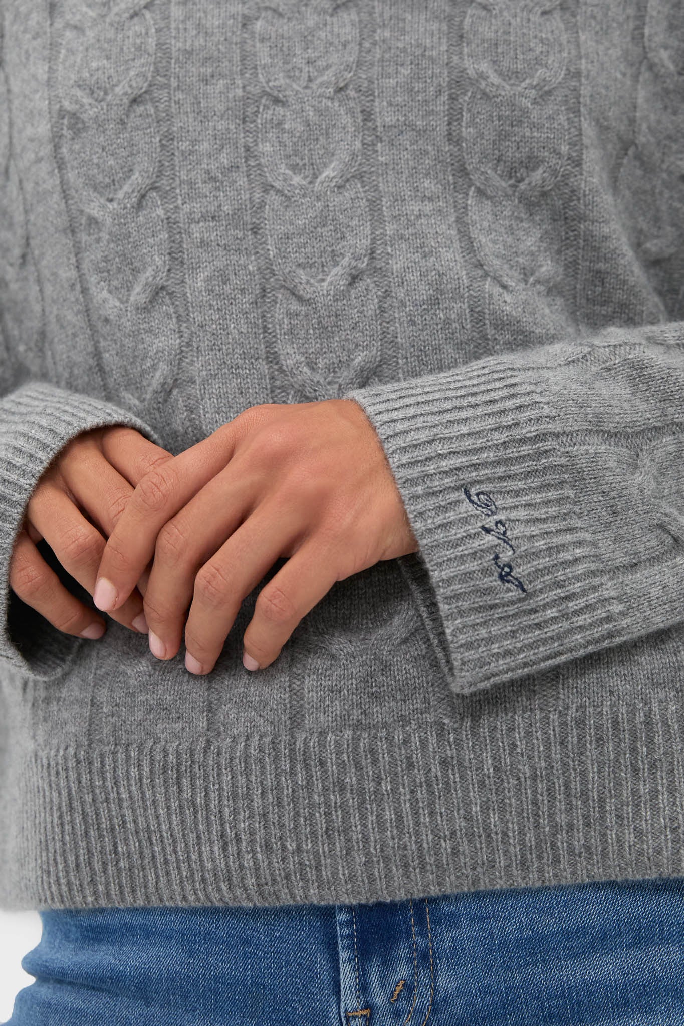 Shadow Gray Cashmere Eloise Cable Knit Sweater - Image 5
