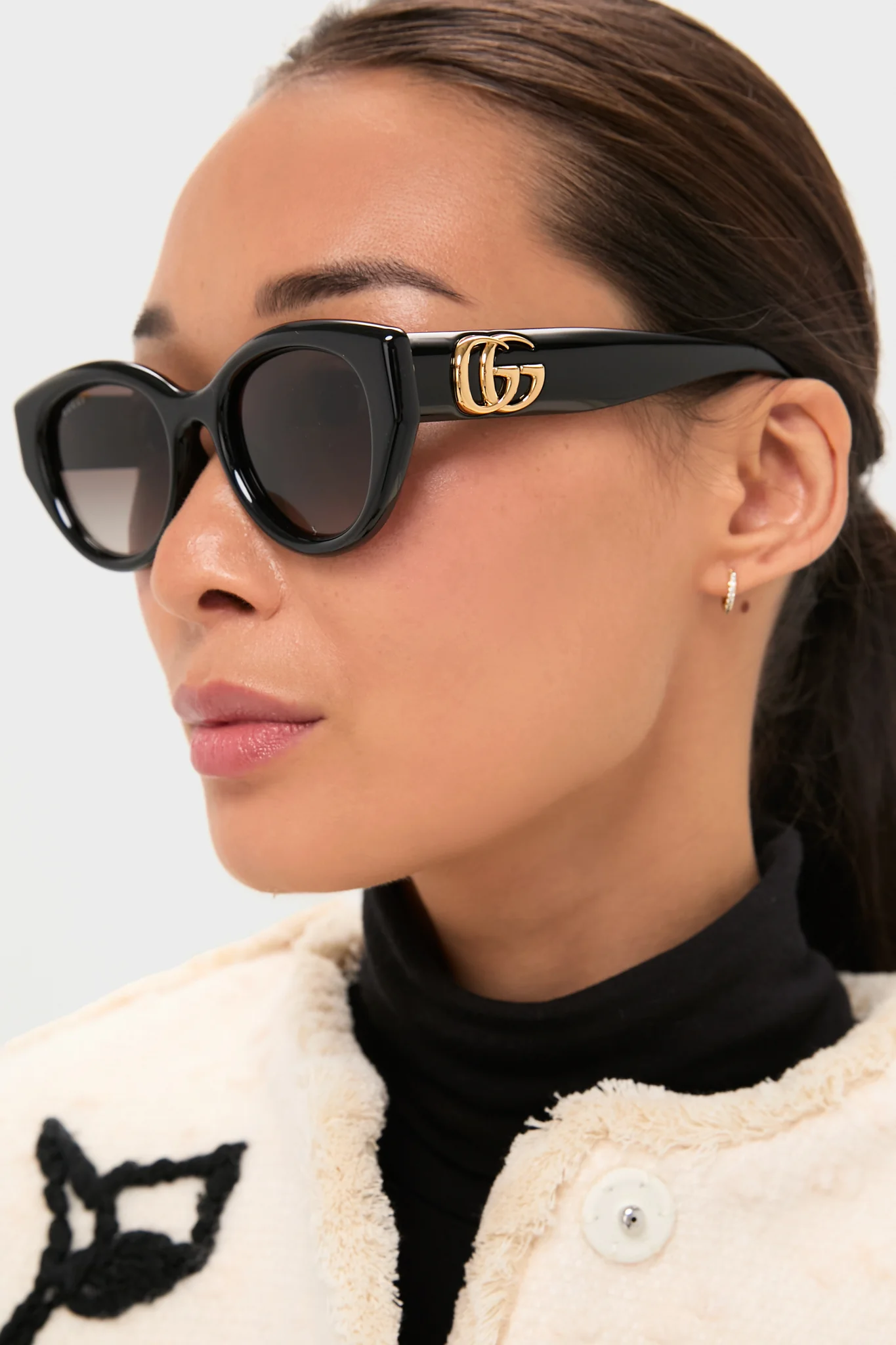 Shiny Black Cat-Eye GG Bag Sunglasses - Image 2