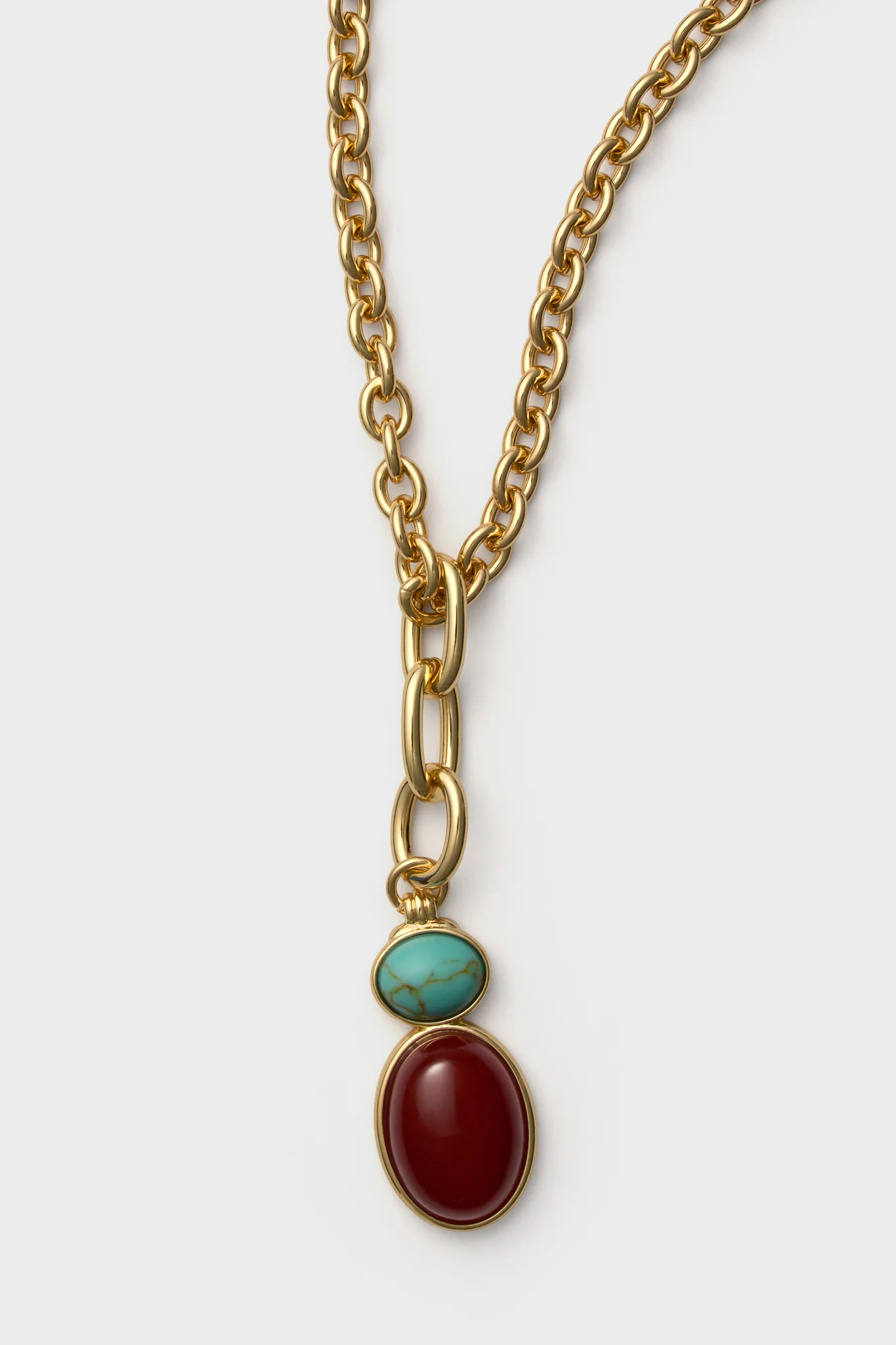 Shiny Gold, Turquoise and Carnelian Semi Precious Stone Necklace - Image 3