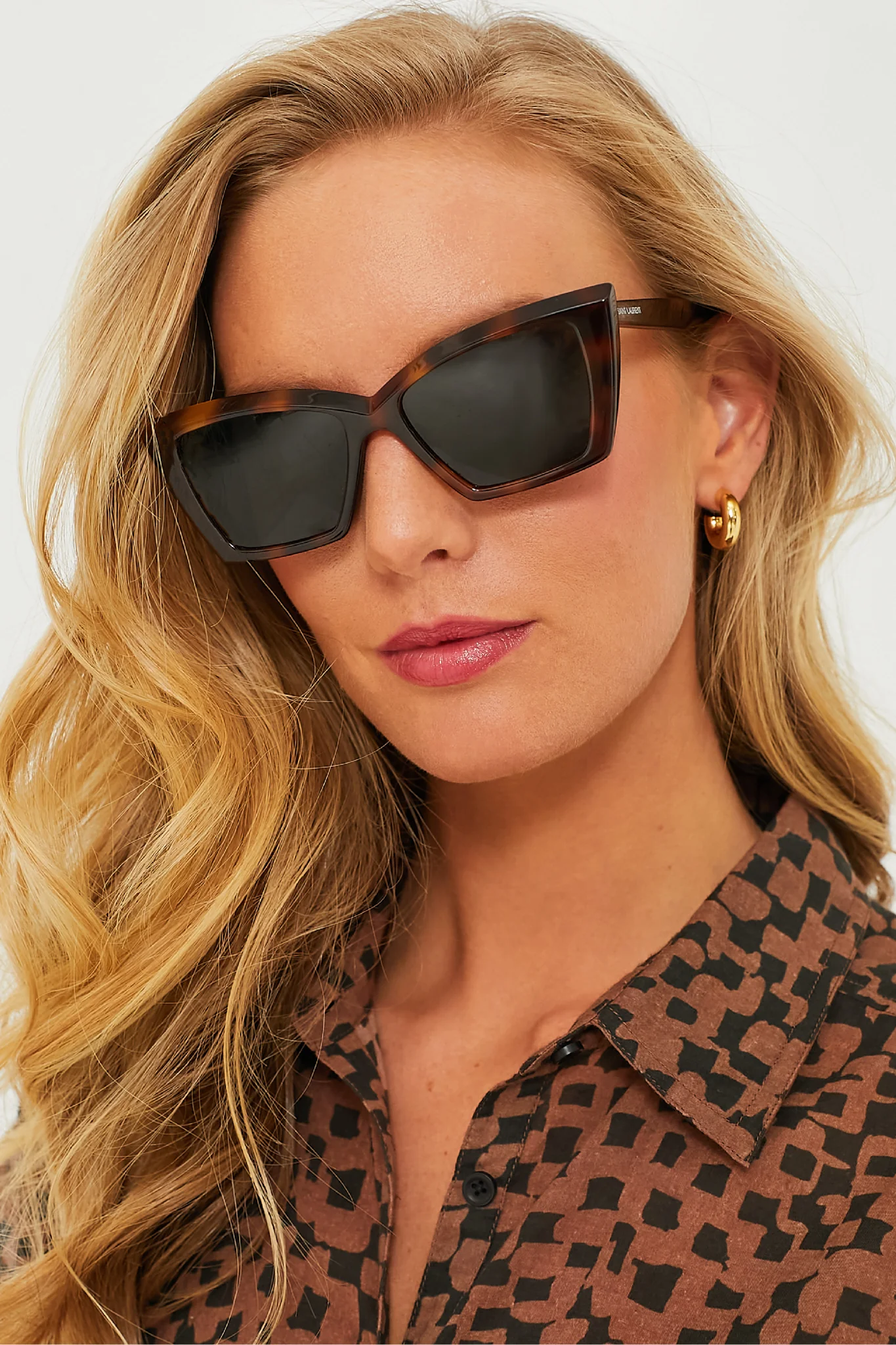 Shiny Medium Havana Cat Eye Sunglasses - Image 2