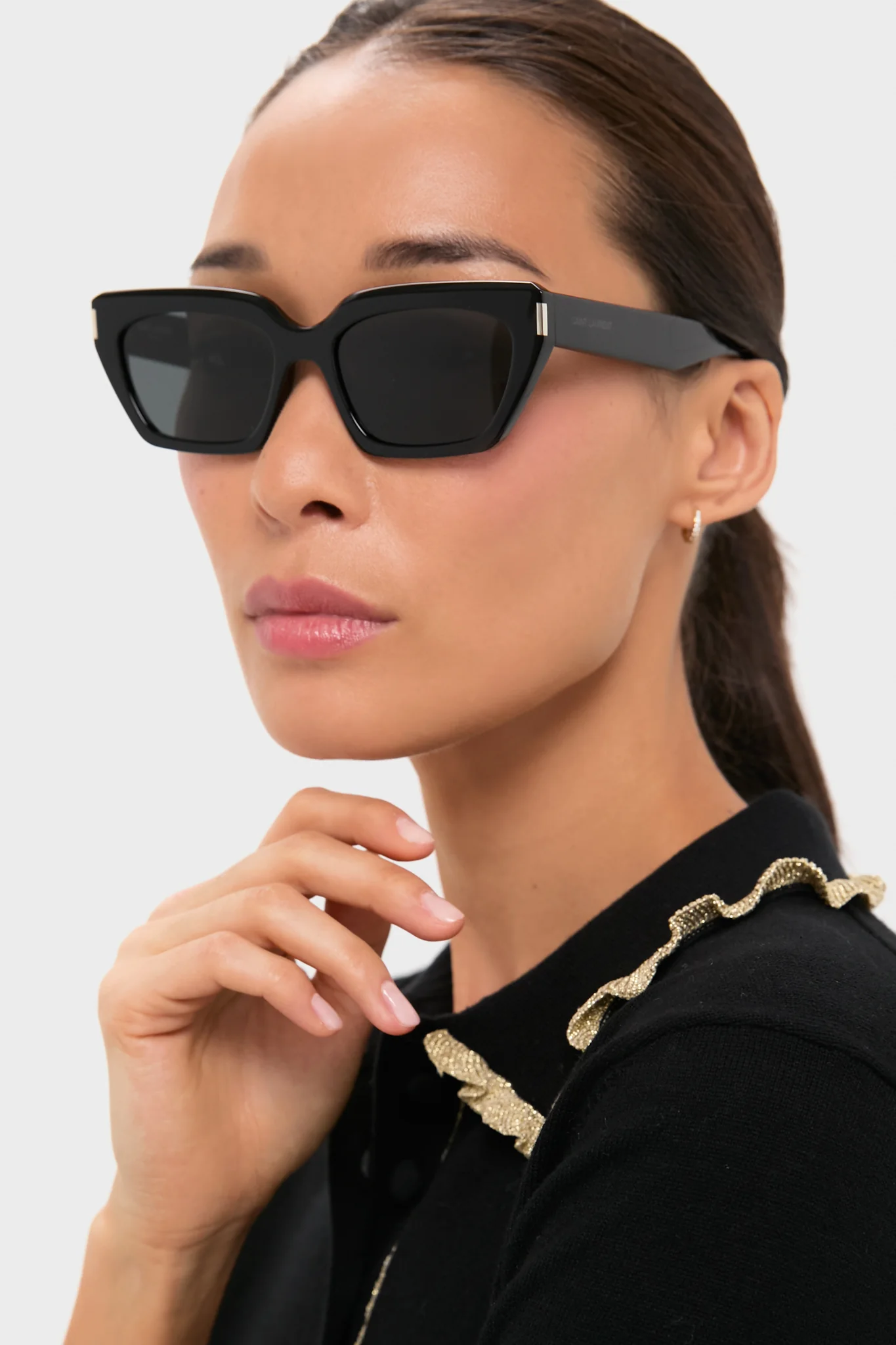 Shiny Solid Black Corner Angle M Sunglasses - Image 2