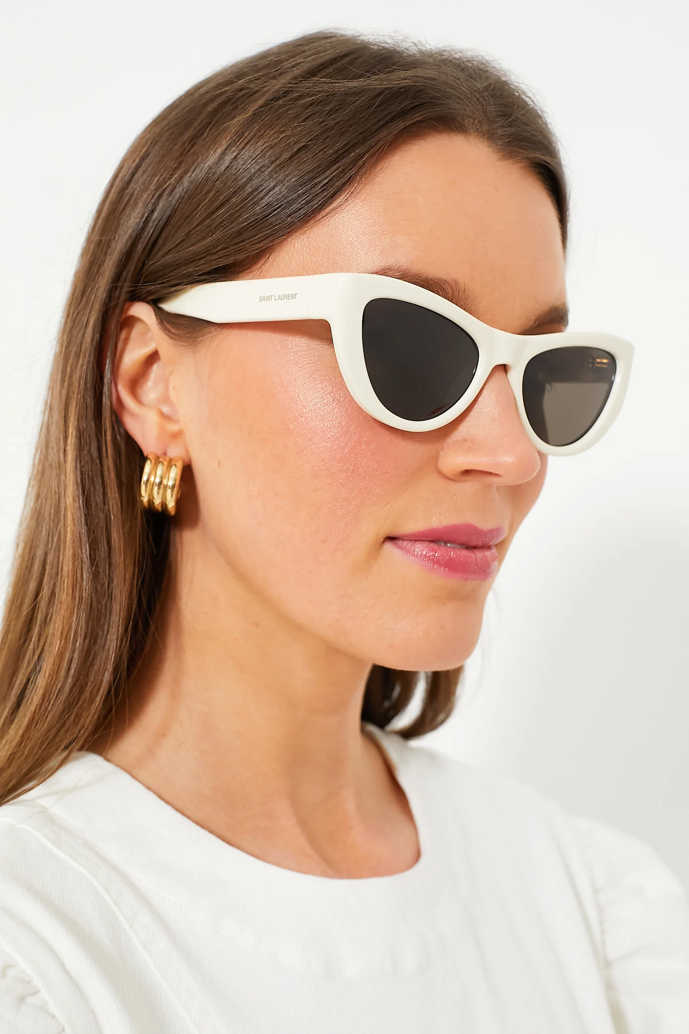 Shiny Solid Ivory Cat Eye Sunglasses - Image 2