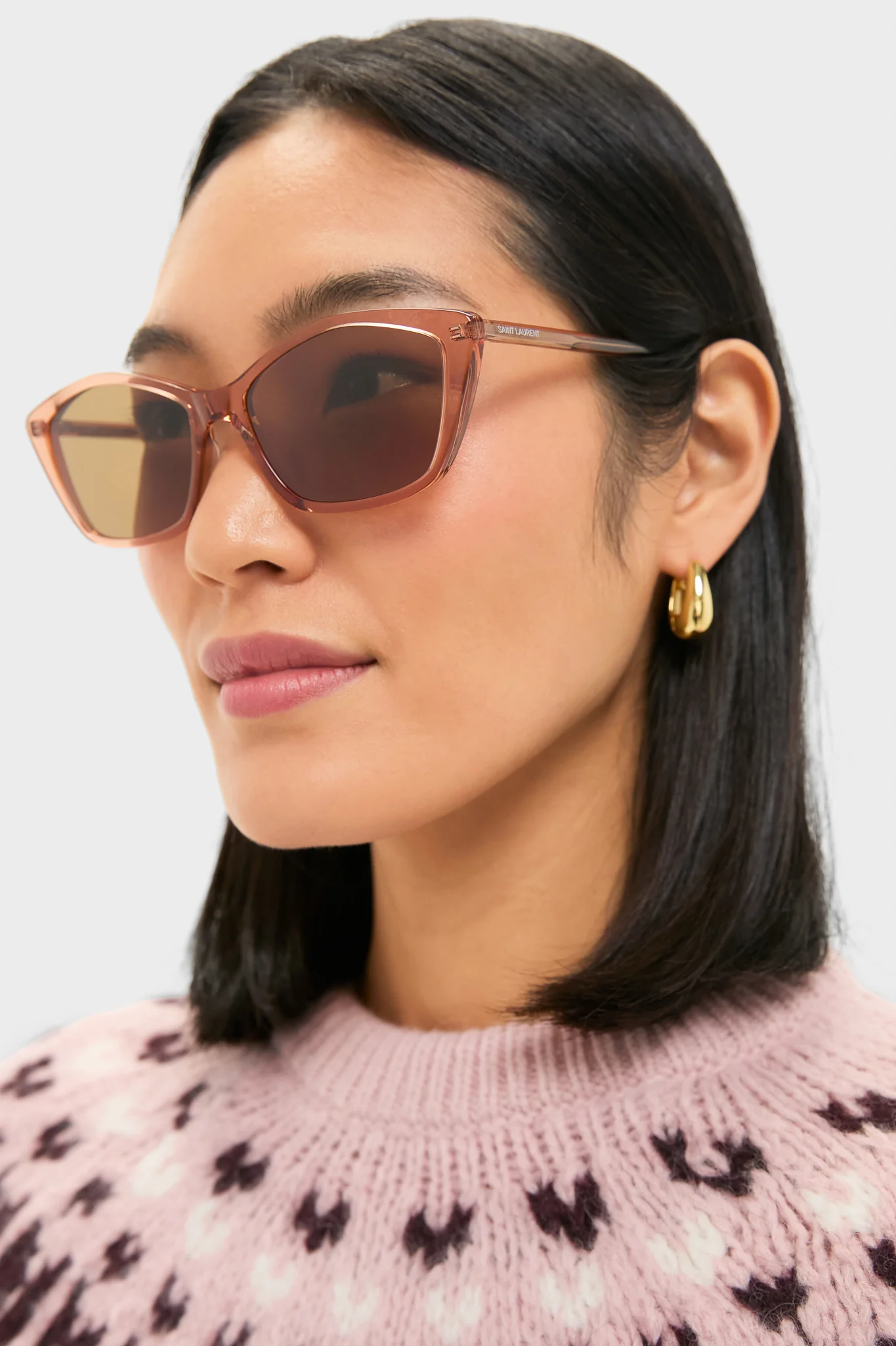 Shiny Transparent Amber Brown Lettering Logo Thin Sunglasses - Image 2