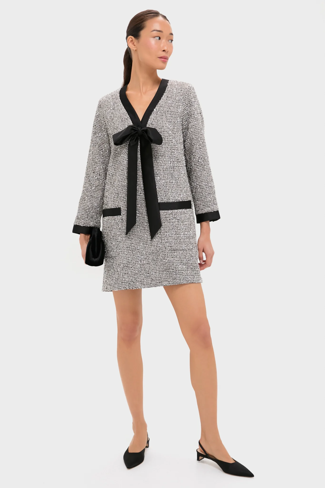 Silver Coco Tweed Bow Dress - Image 2