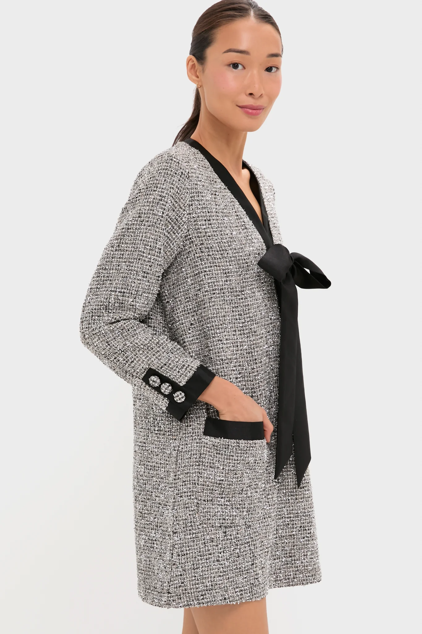 Silver Coco Tweed Bow Dress - Image 3