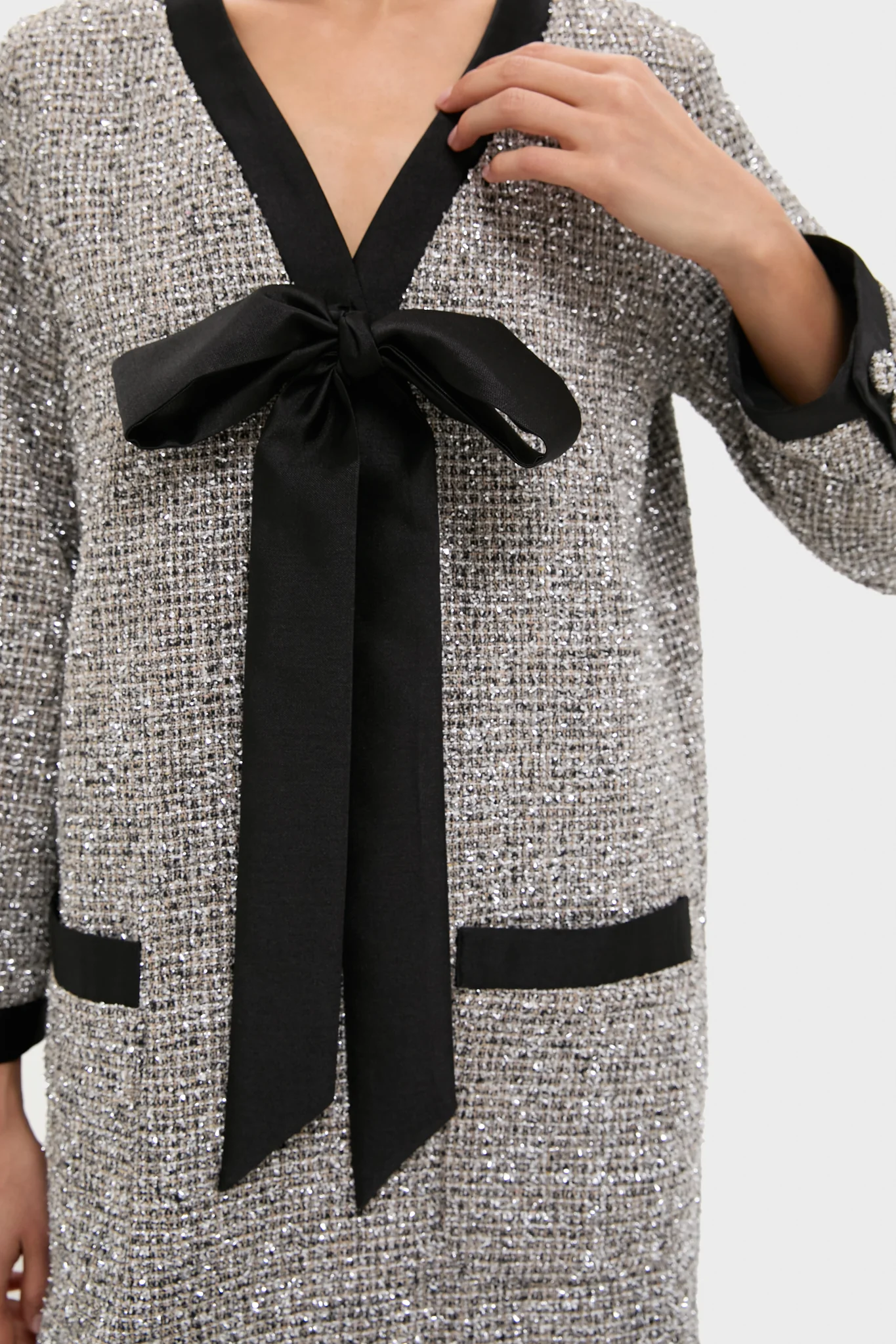 Silver Coco Tweed Bow Dress - Image 5