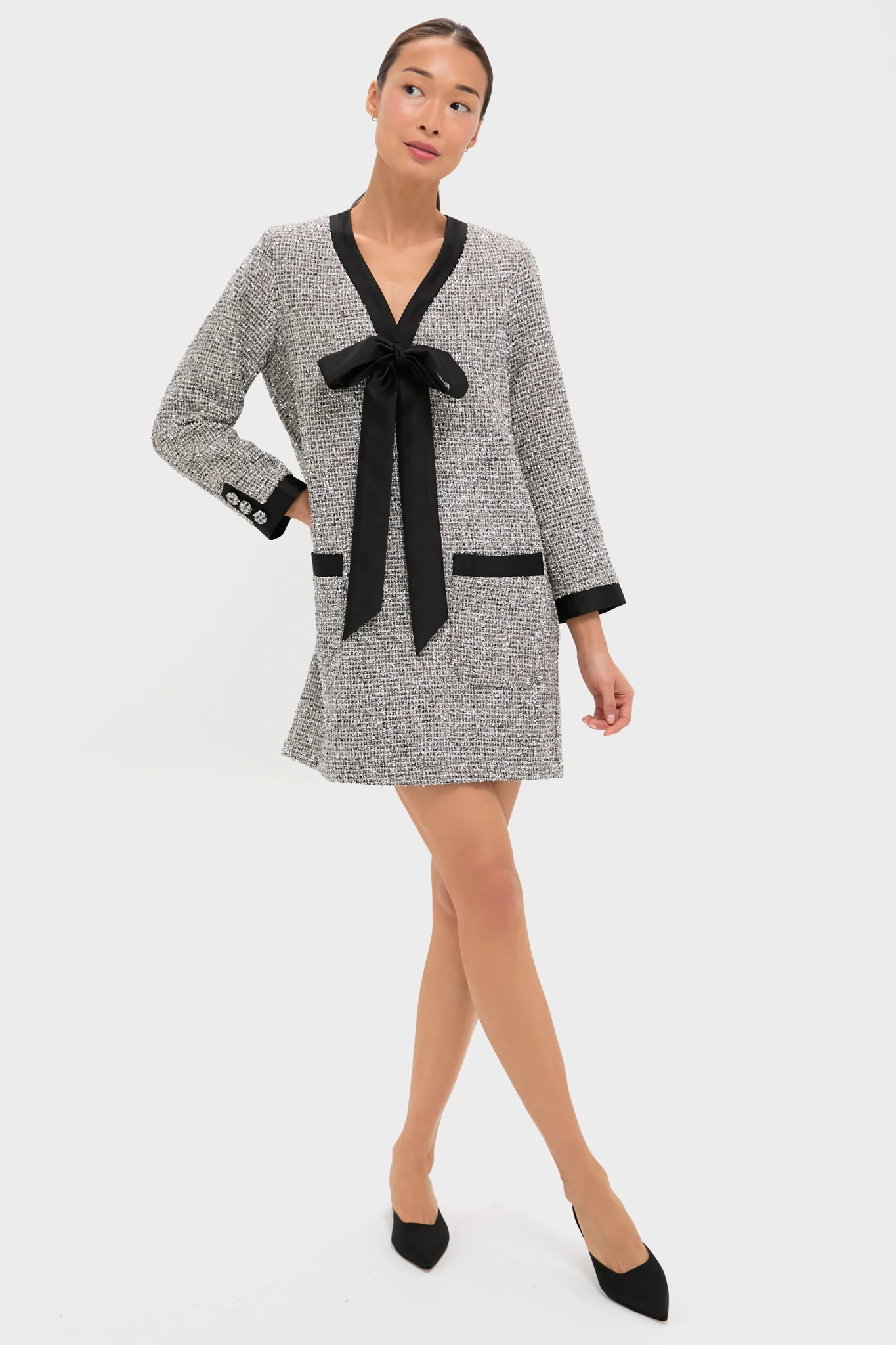 Silver Coco Tweed Bow Dress - Image 6