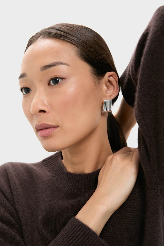 Silver Ribbed Earrings - Image 2