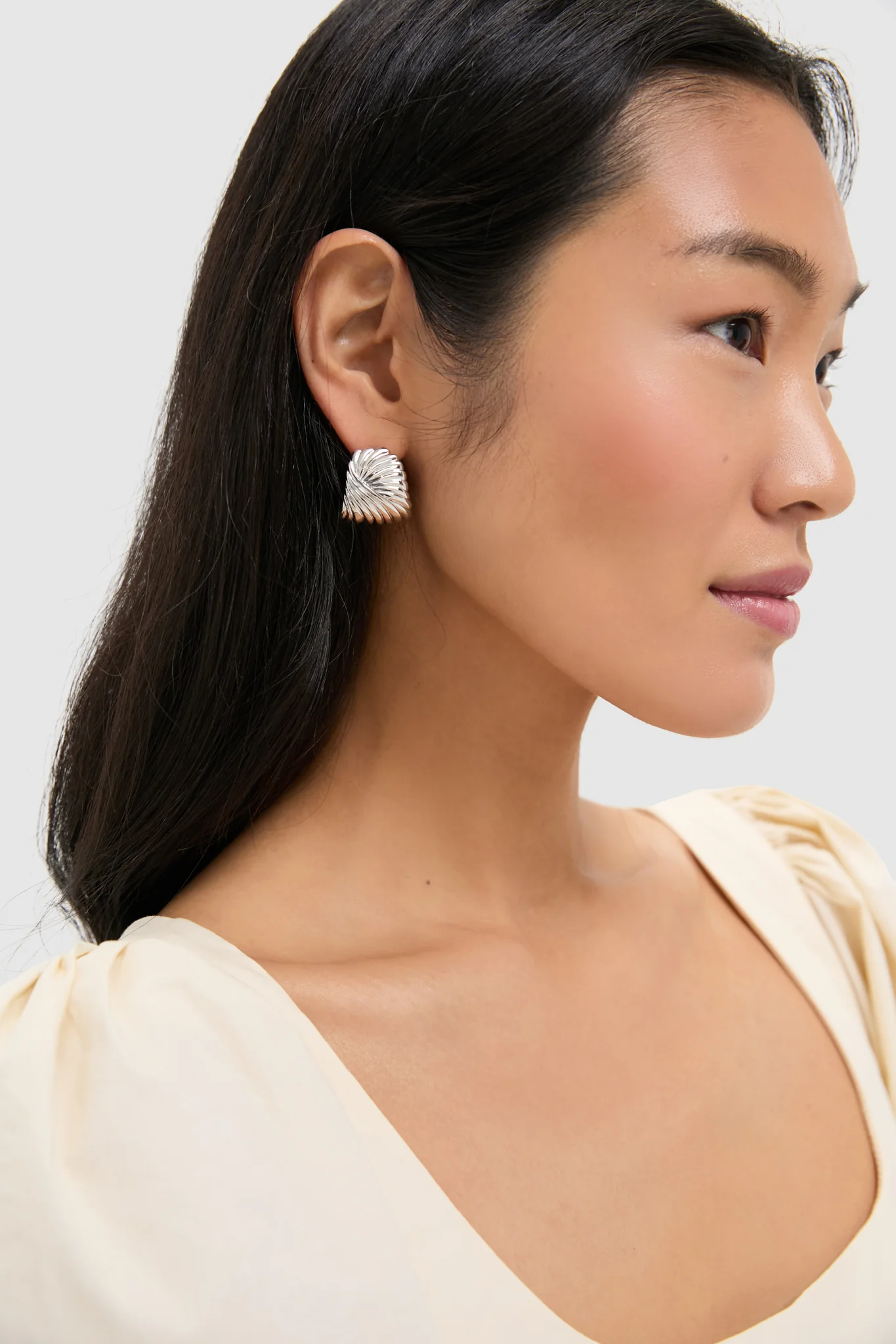 Silver Wavy Ridge Ripple Oversized Stud Earrings - Image 2