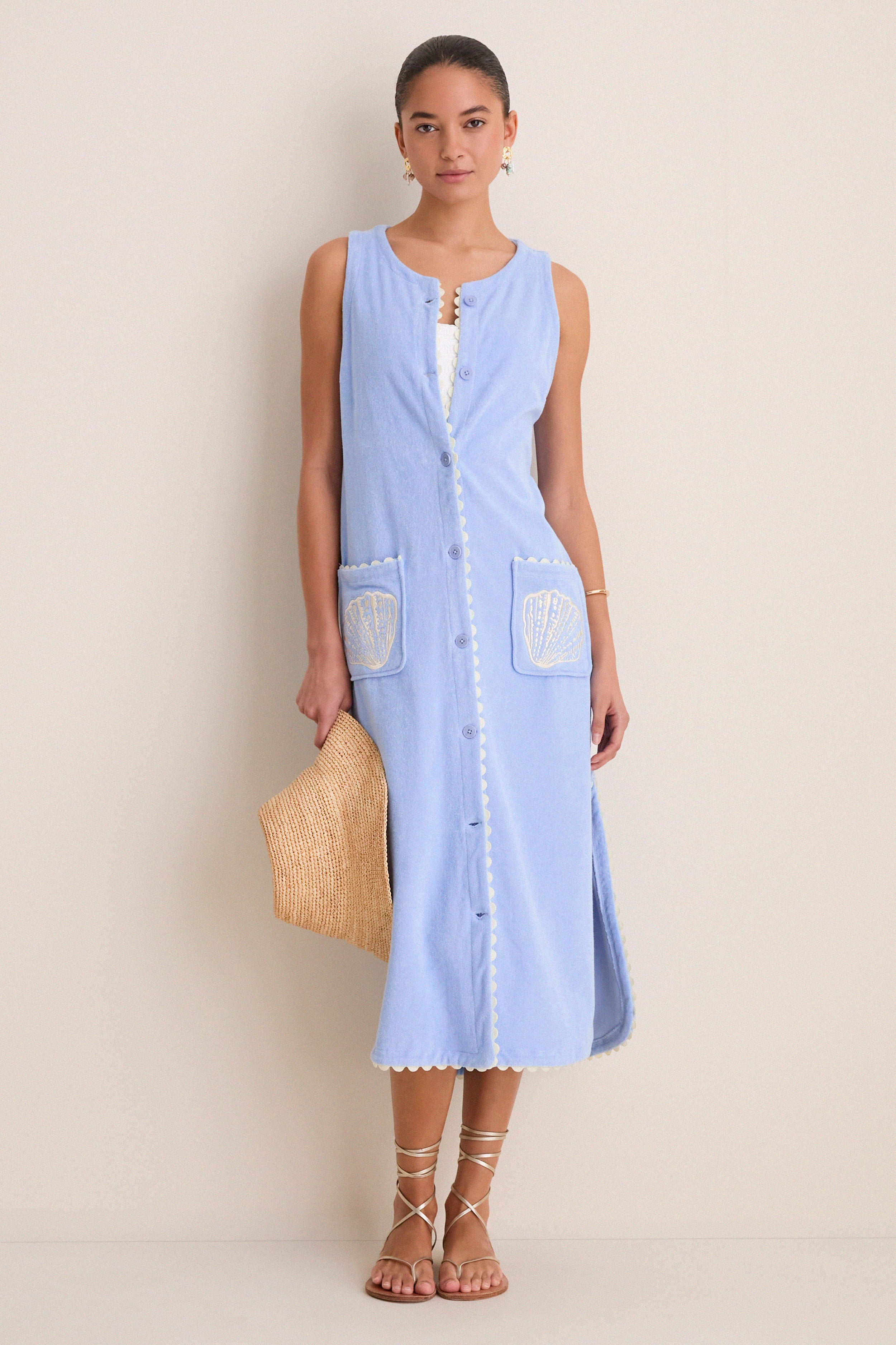 Sky Blue Embroidered Bermuda Terrycloth Caftan - Image 2
