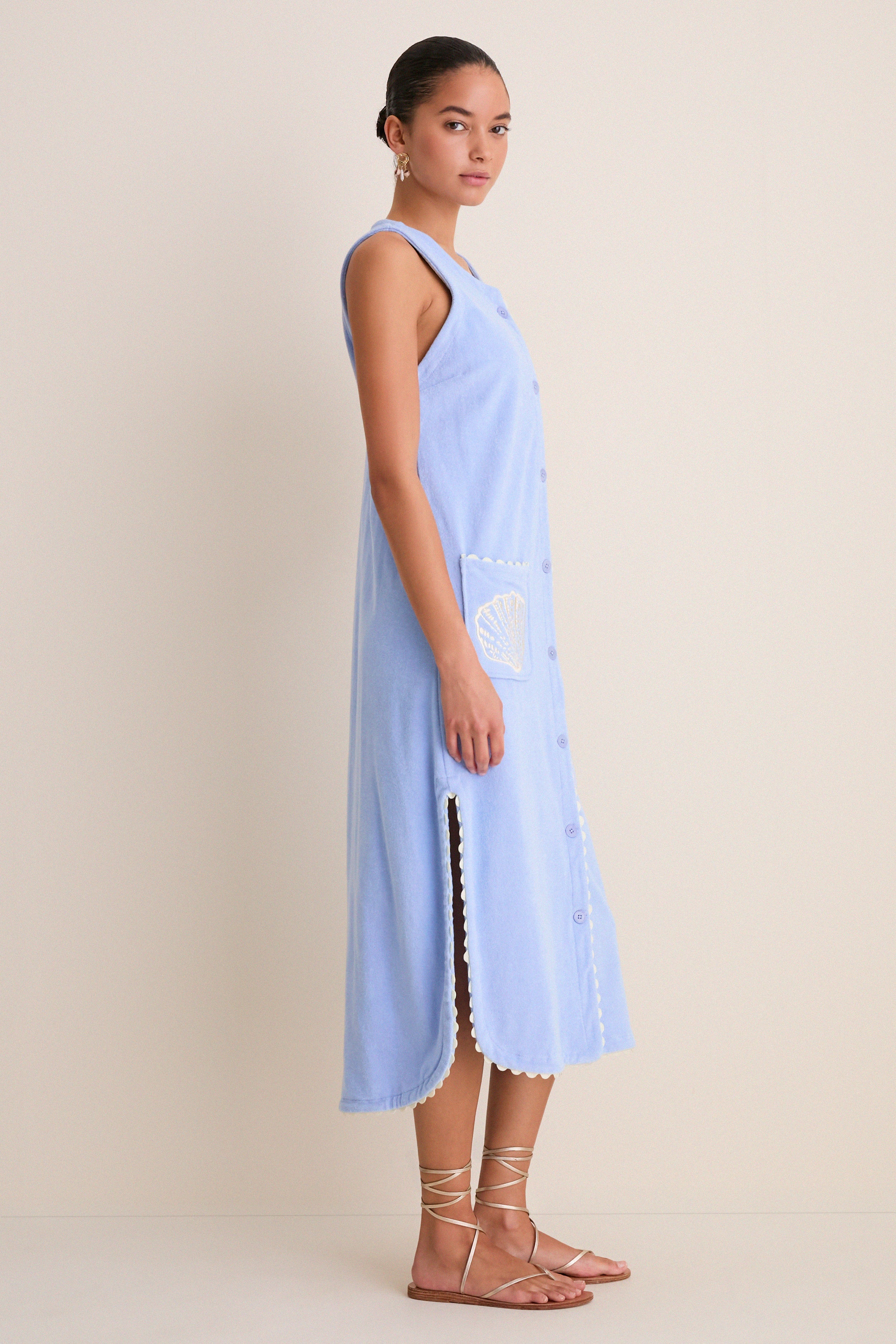 Sky Blue Embroidered Bermuda Terrycloth Caftan - Image 3