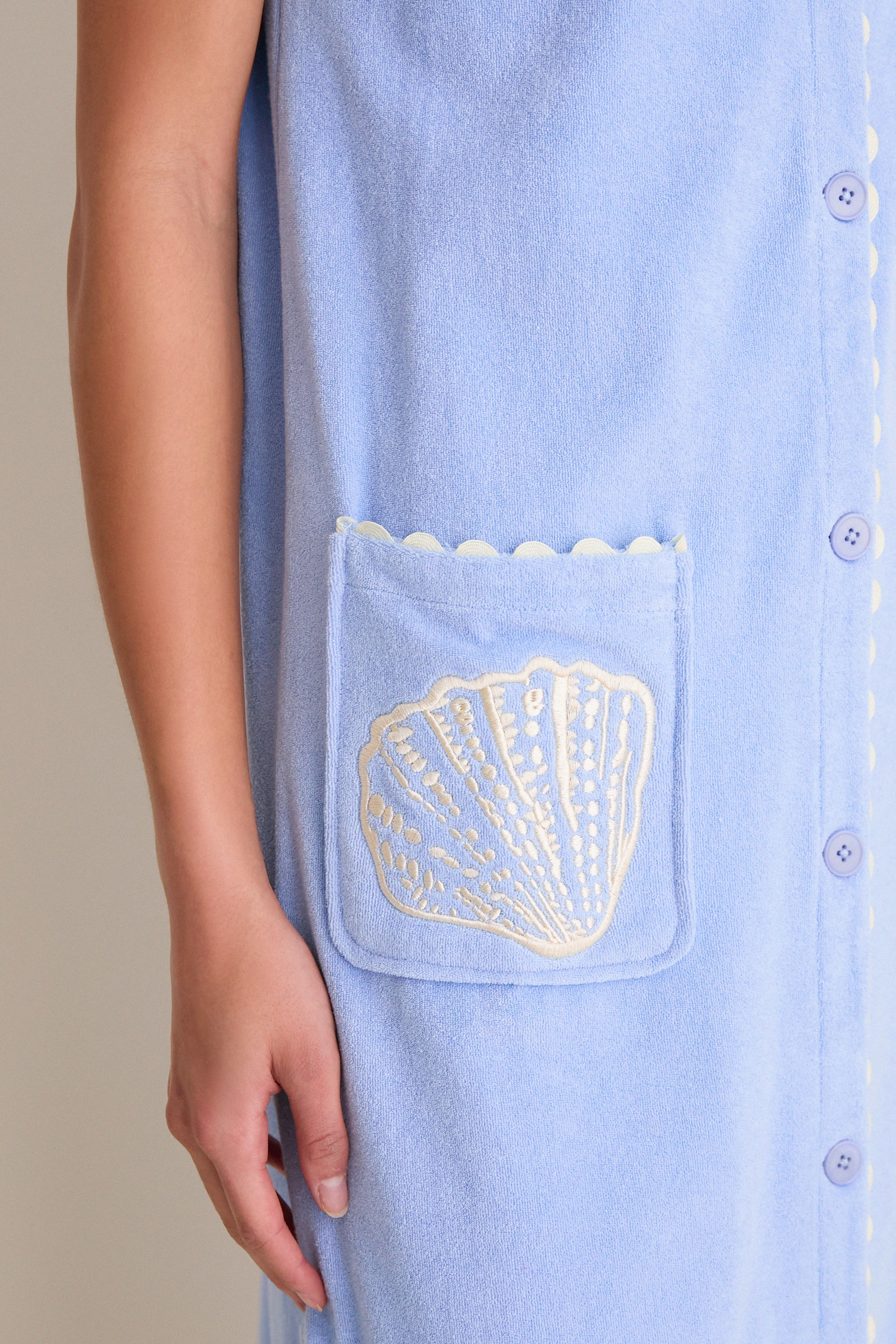 Sky Blue Embroidered Bermuda Terrycloth Caftan - Image 5