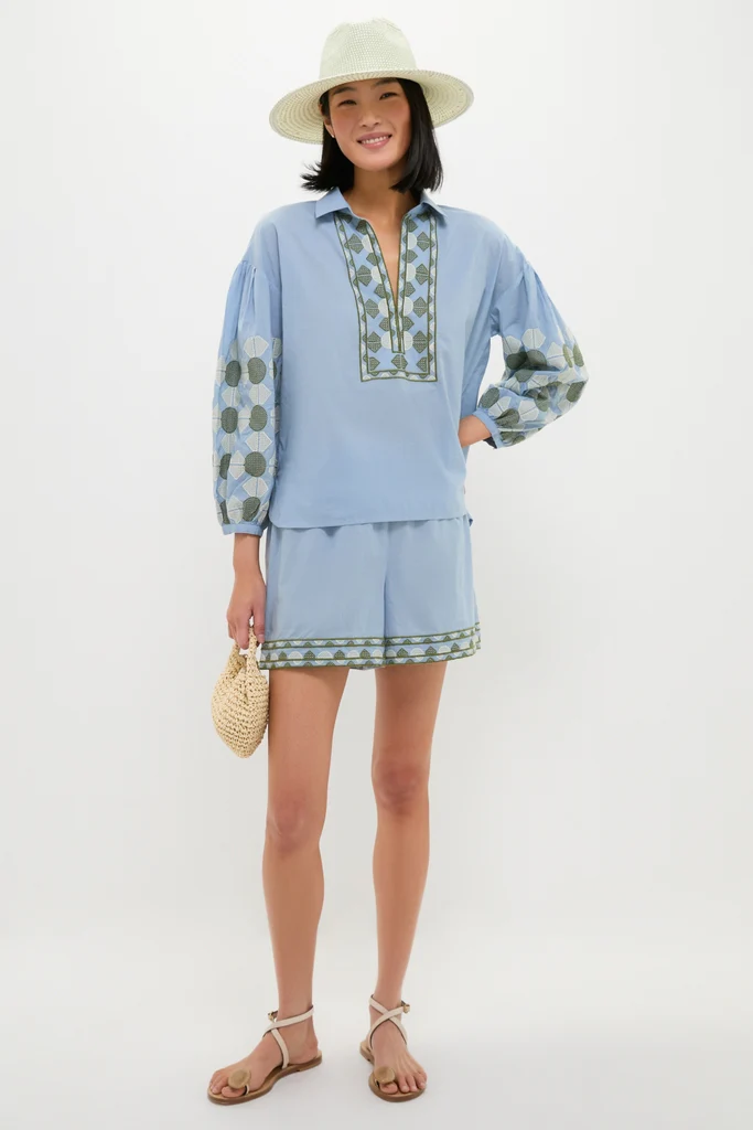 Sky Geometric Embroidered Paget Top - Image 2