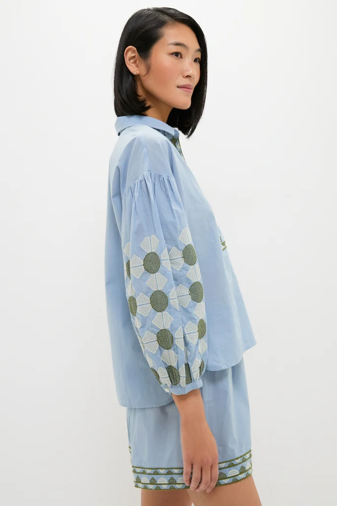Sky Geometric Embroidered Paget Top - Image 3